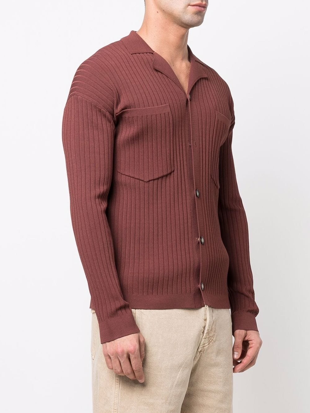 ribbed-knit notched-collar cardigan - 3