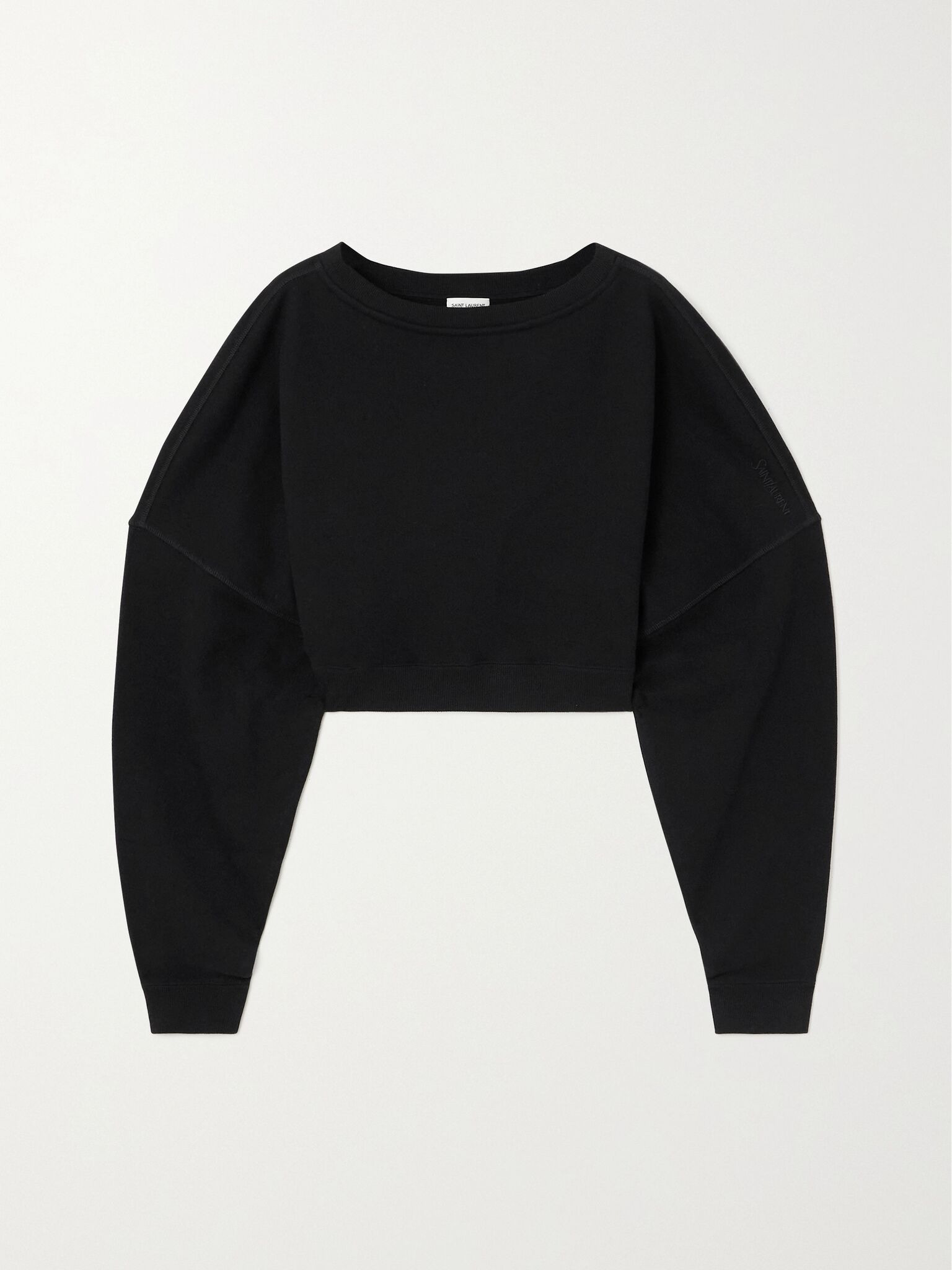Cropped cotton-jersey sweatshirt Black - 1