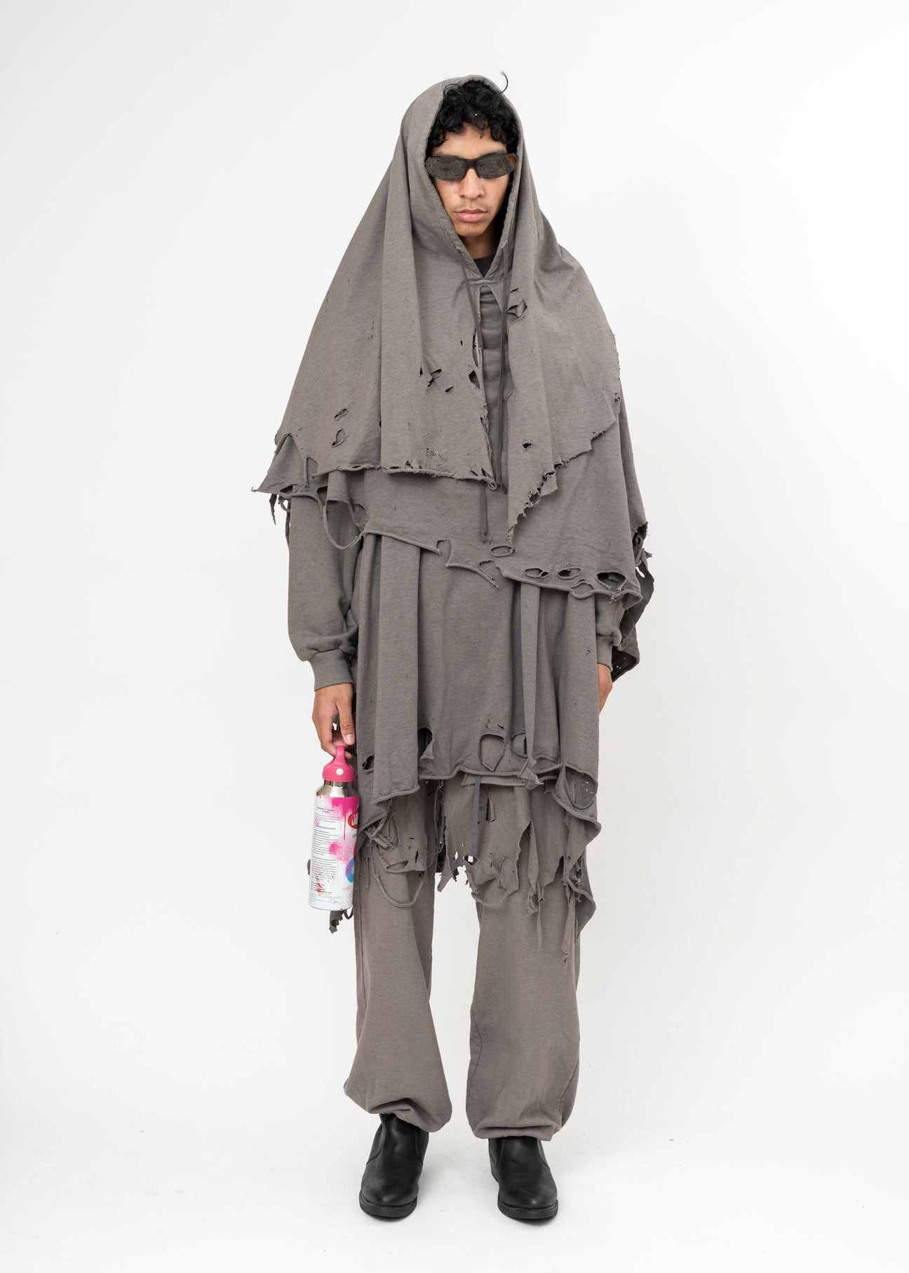 GREY DOUBLET PHANTOM FRAYED HOODIE - 7