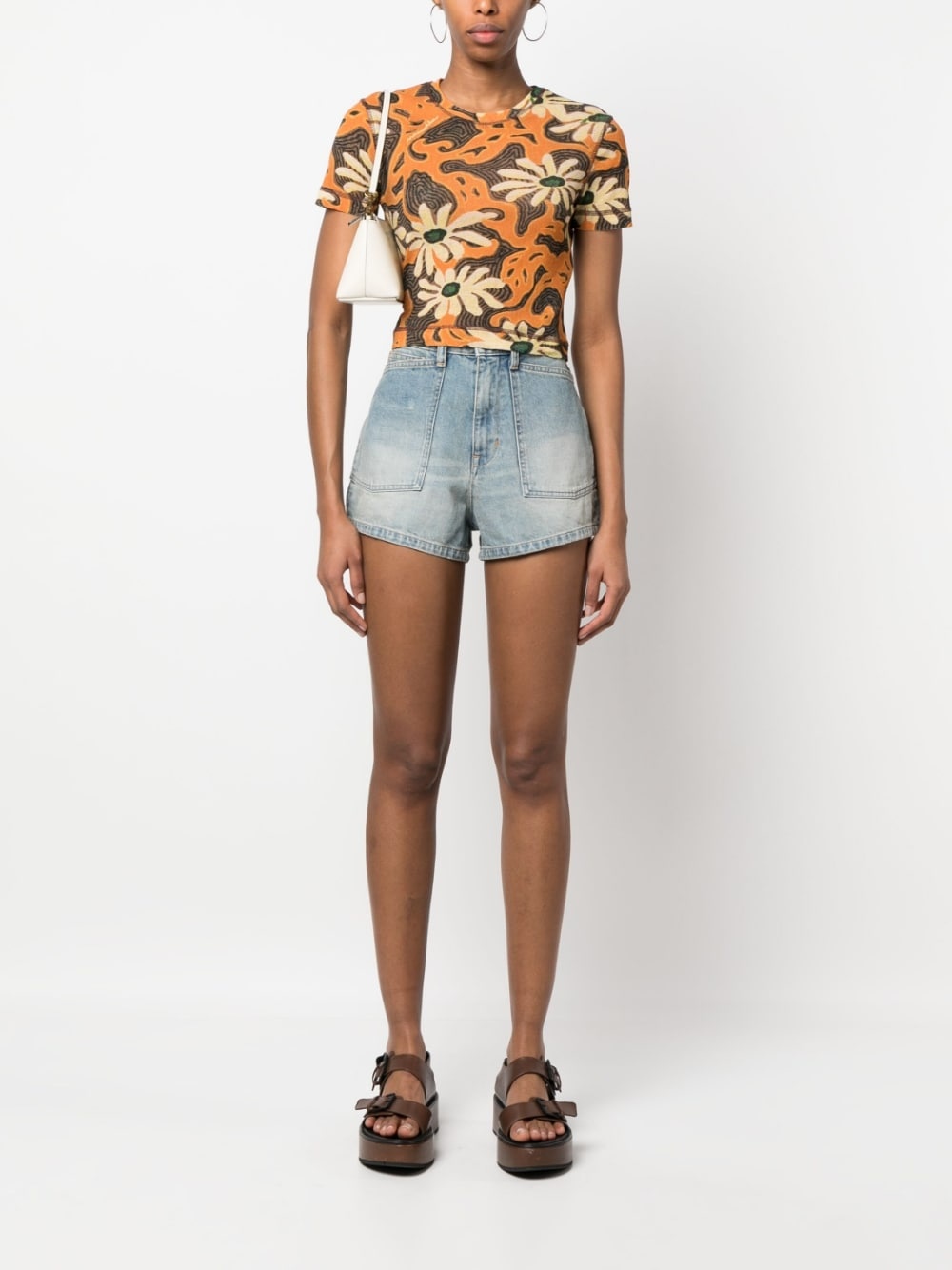 high-waisted denim shorts - 2