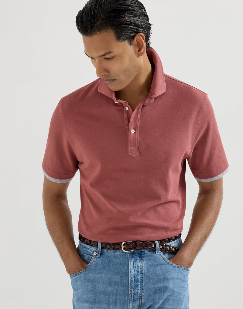 Cotton piqué shirt-style collar polo with faux-layering 5