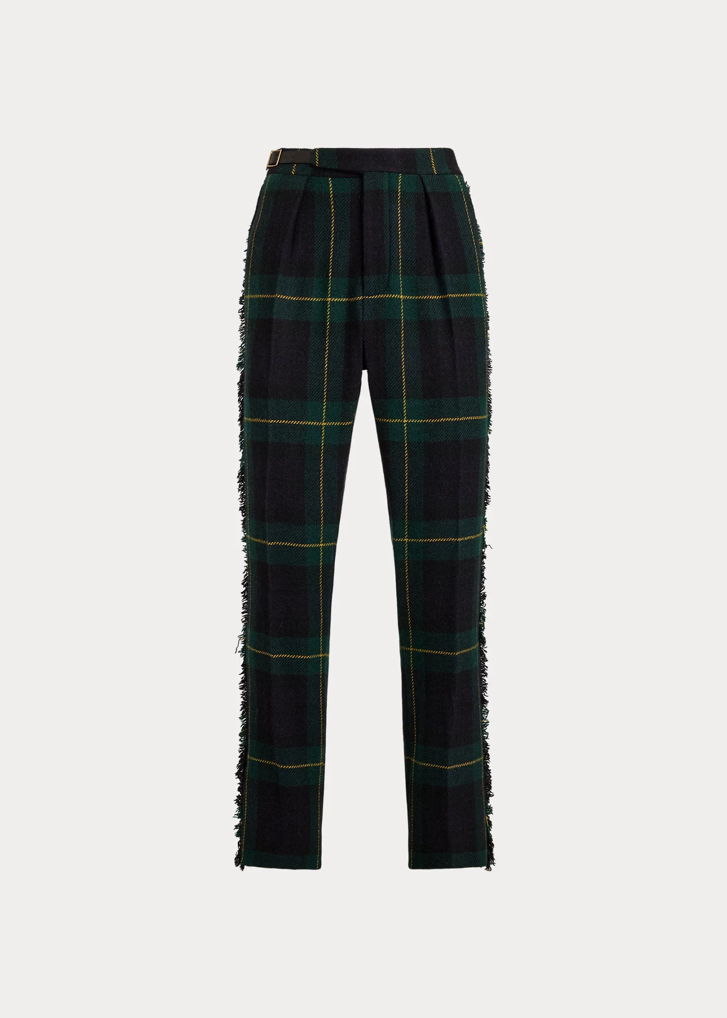 Leather-Trim Plaid Tweed Suit Trouser - 1