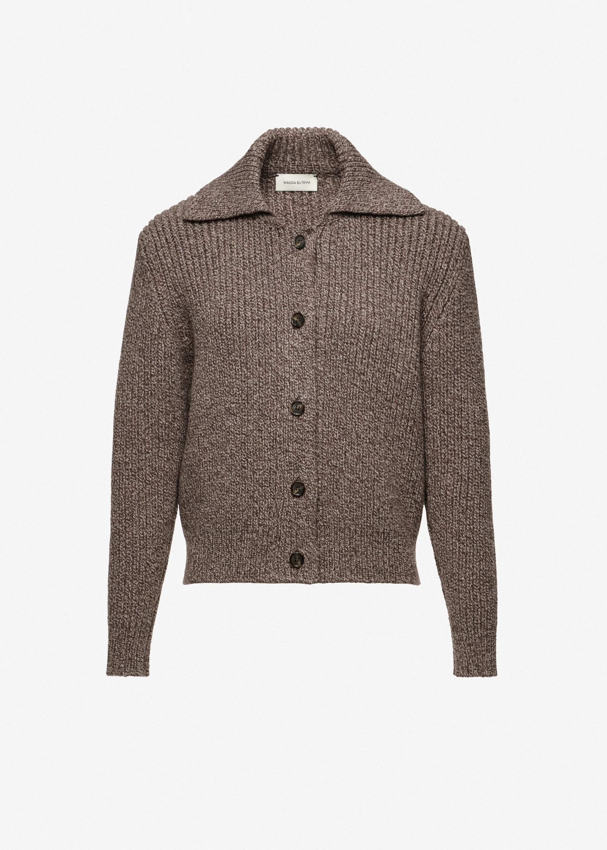 Wool cardigan with collar in brown - 1
