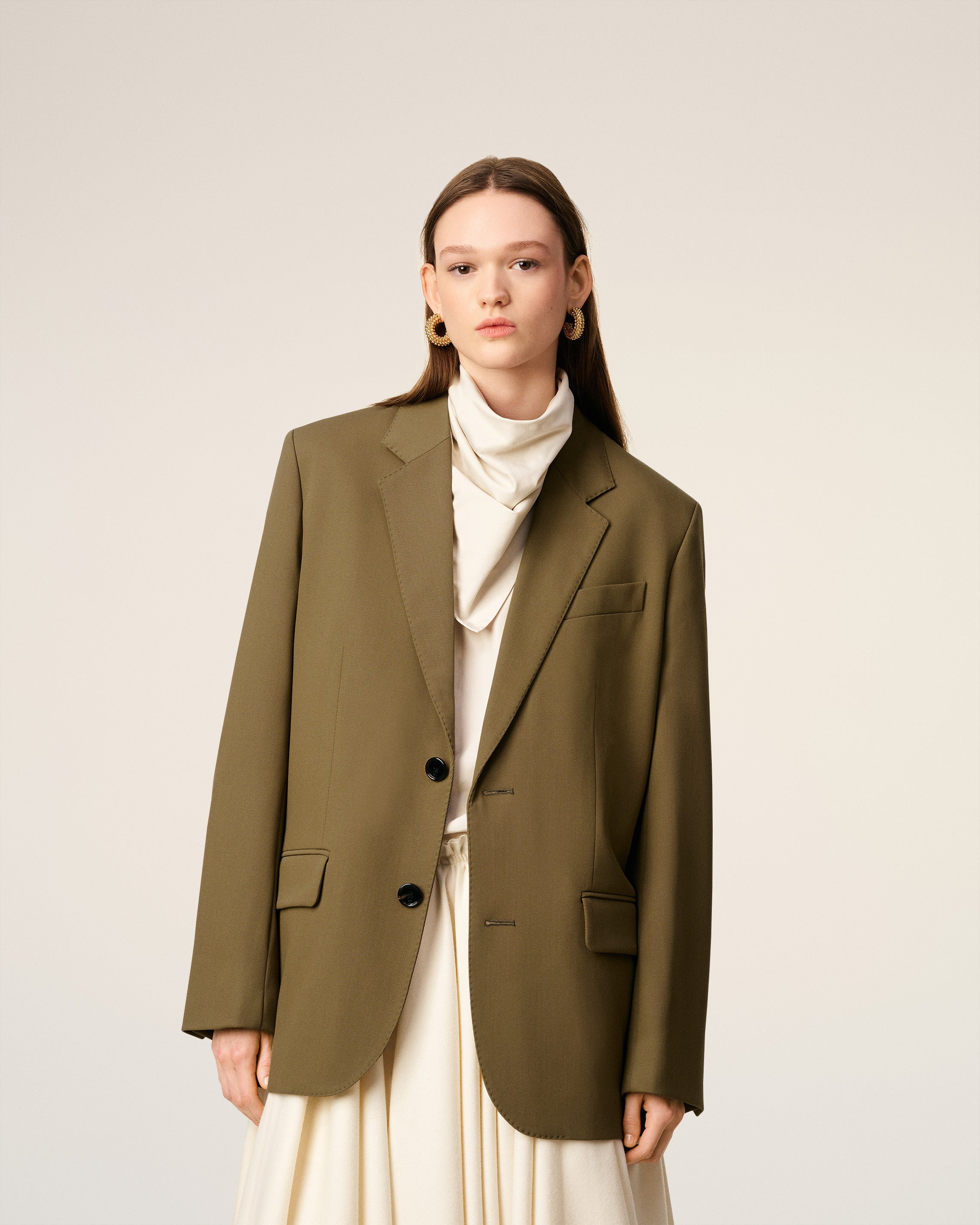 GREEN WOOL LOOSE SINGLE BREASTED JACKET - 8