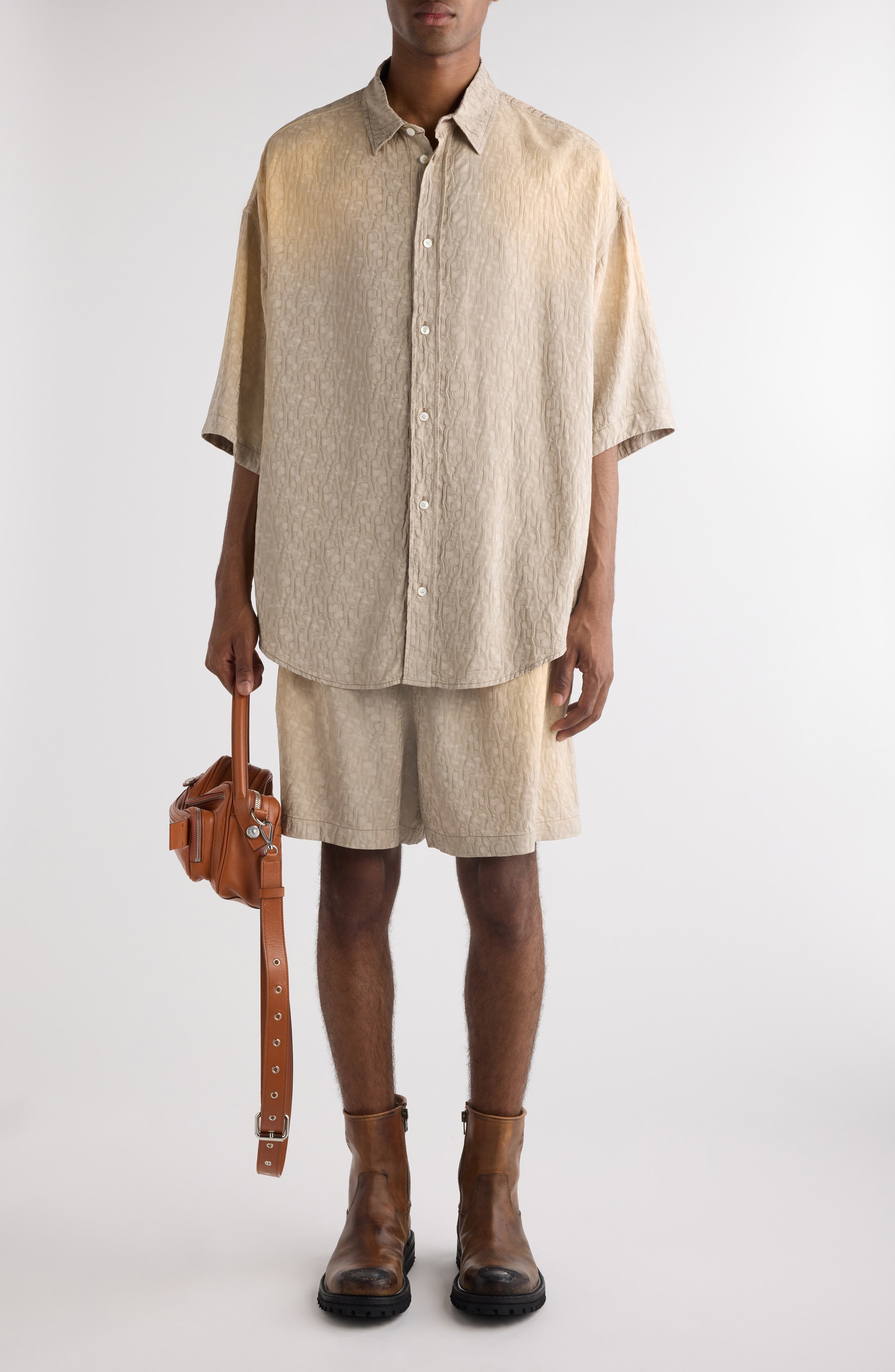 Acne Studios Jacquard Relaxed Wide Leg Shorts in Warm Grey at Nordstrom - 2