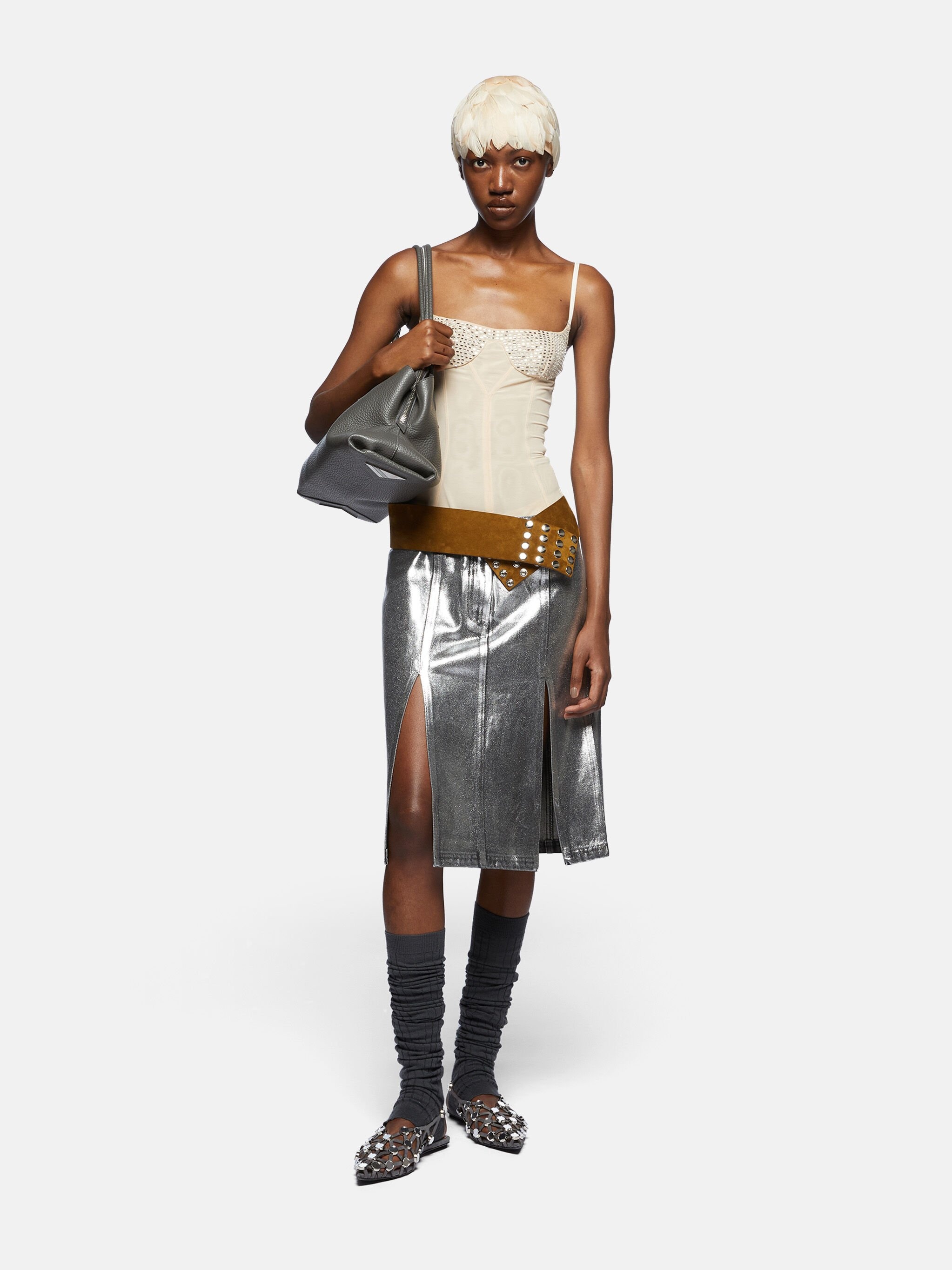 SILVER MIDI SKIRT - 2