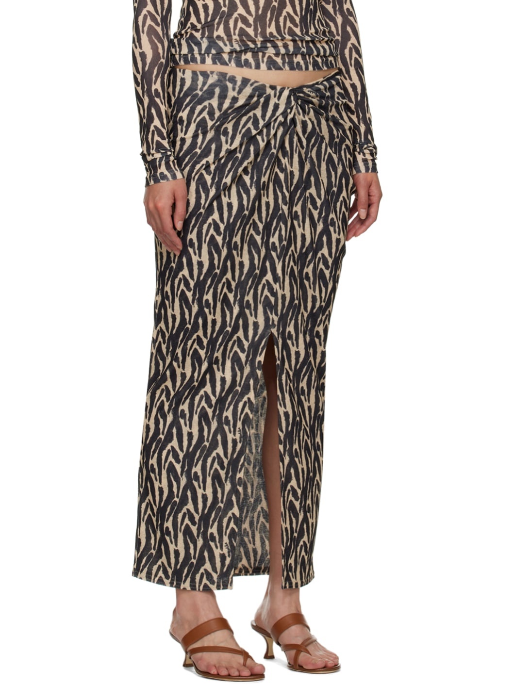 Beige & Black Marya Midi Skirt - 2