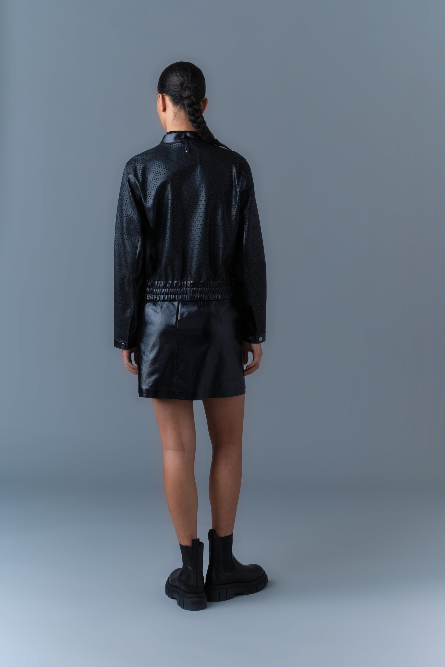 NOELIA Perforated Leather Bomber Jacket - 4