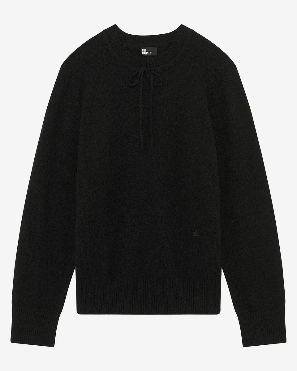 BLACK CASHMERE ROUND-NECK SWEATER - 1