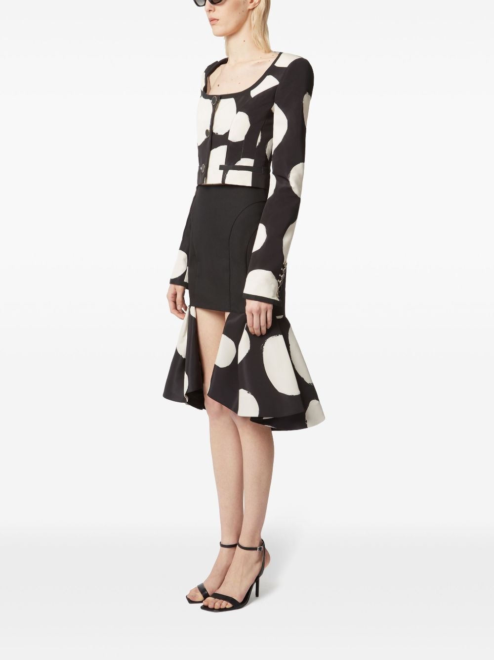 round-neck patterned crop jacket - 3
