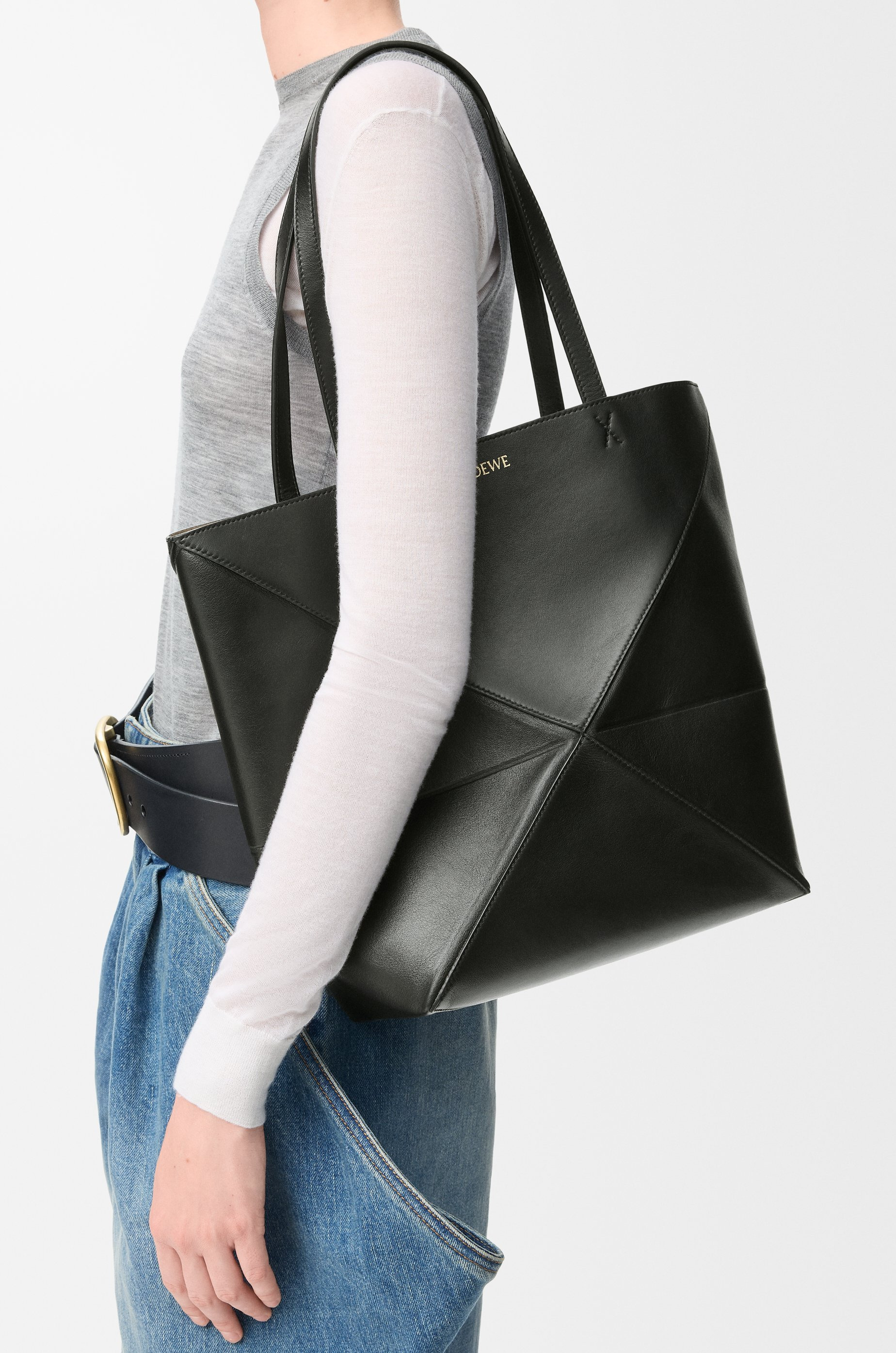 Puzzle Fold Tote in shiny calfskin - 2