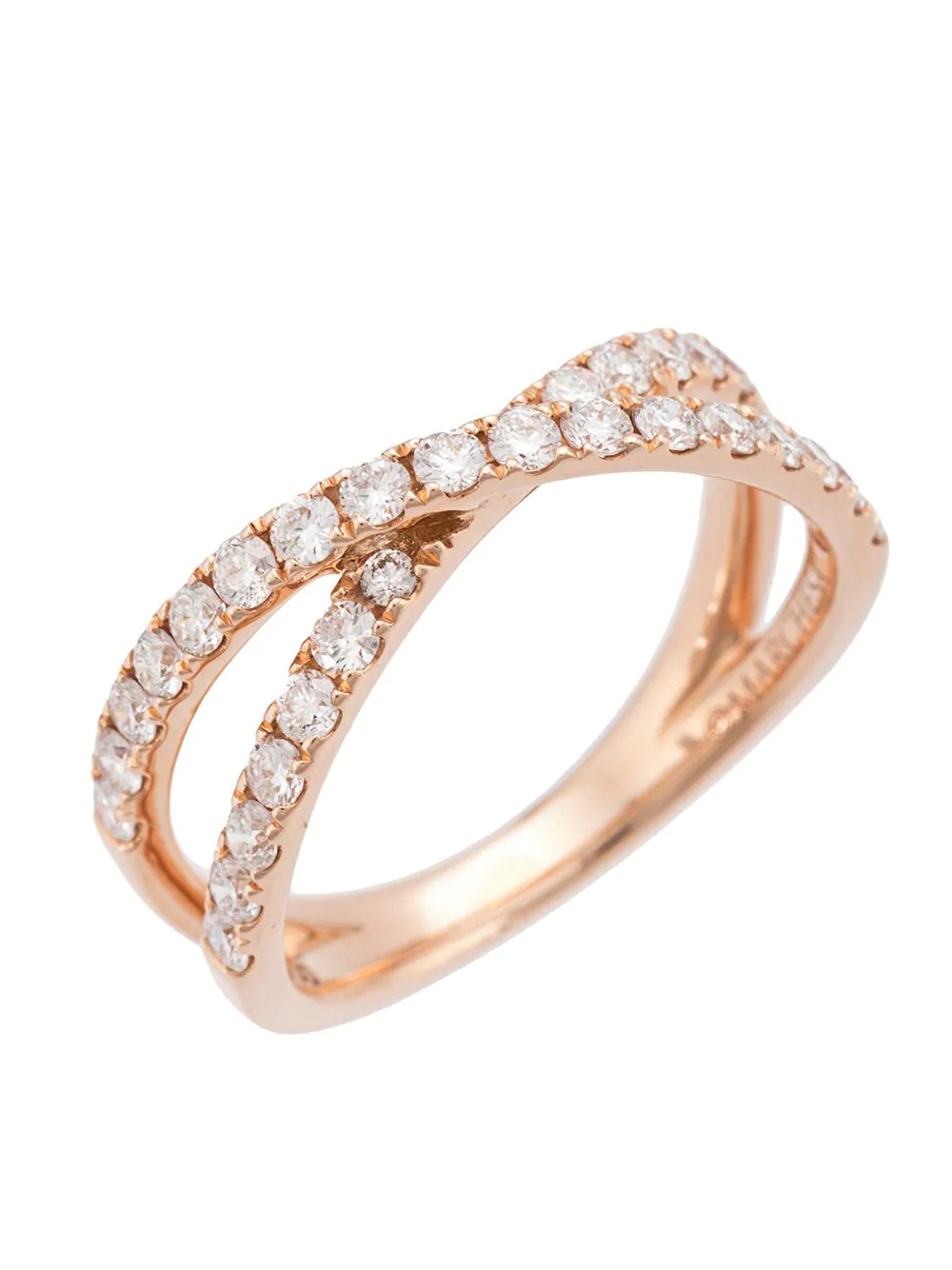 18kt rose gold diamond cross-over double band - 3