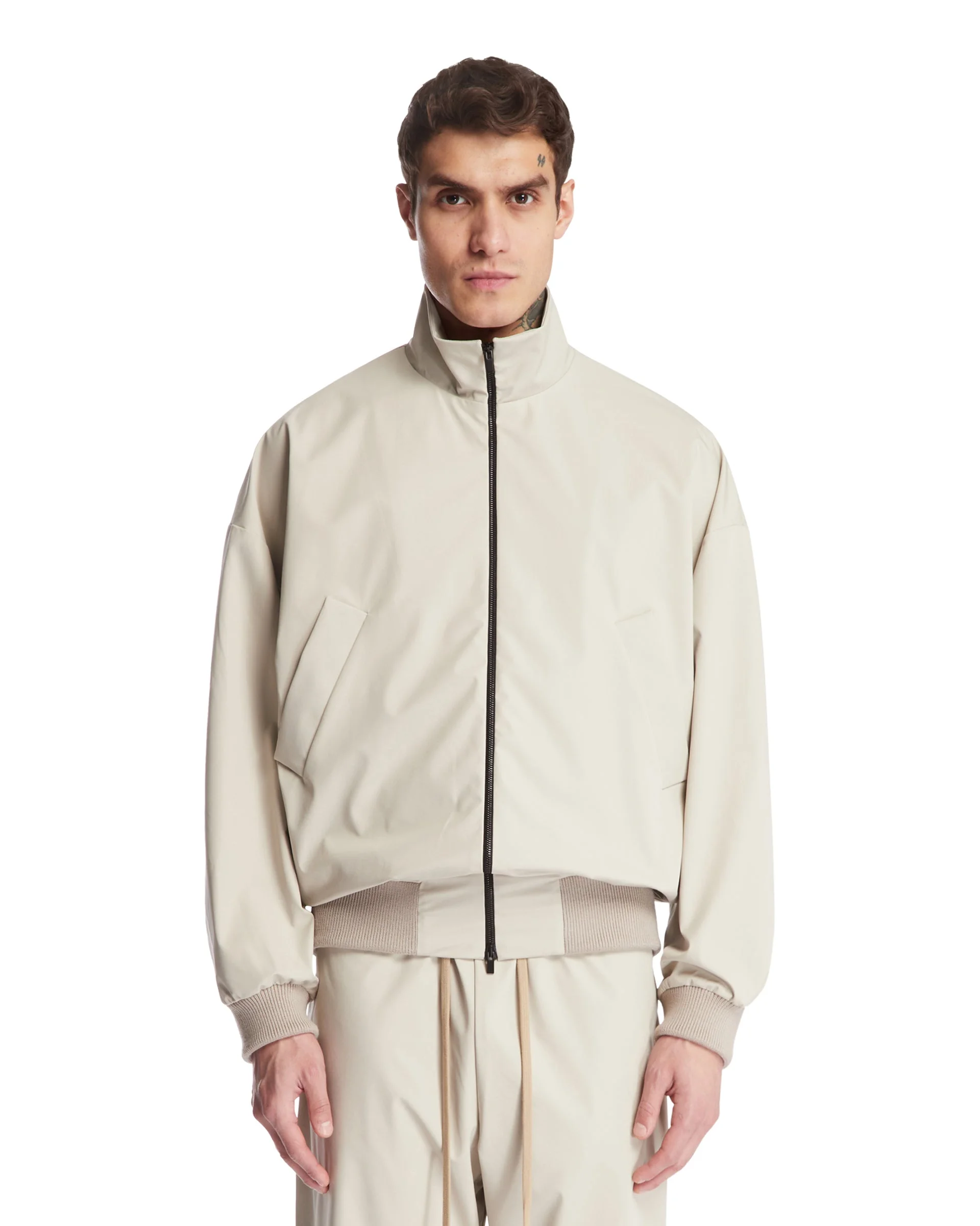 Beige High Collar Bomber - 1