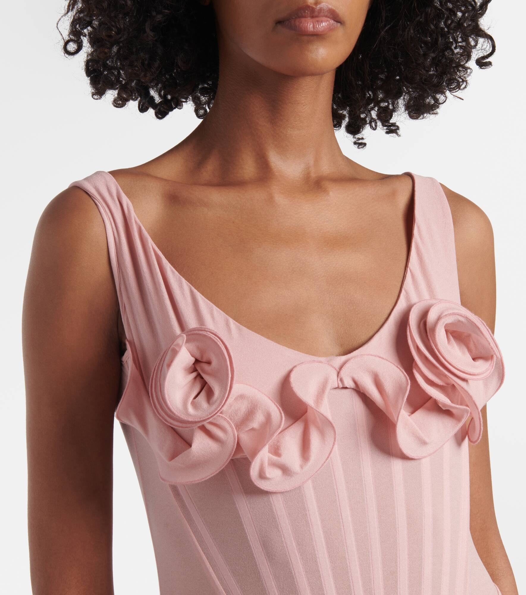 Floral-appliqué silk-blend bustier dress - 4