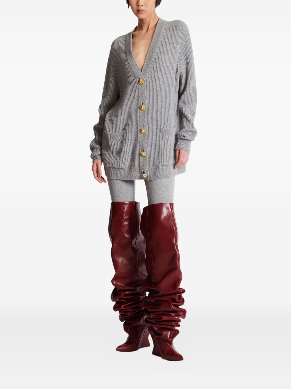 ribbed buttoned cardigan - 2