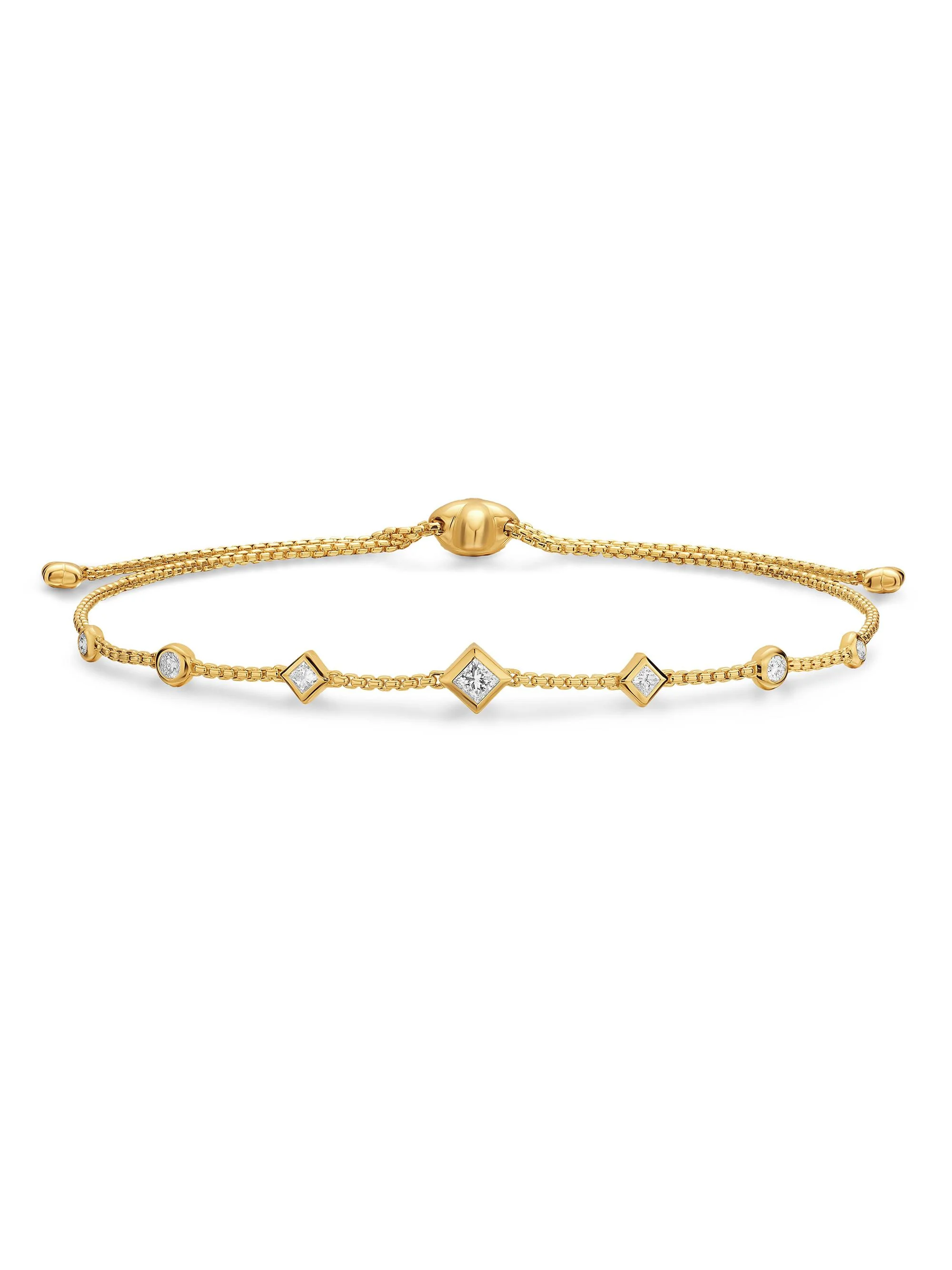 Women's Petite Modern Renaissance Station Chain Bracelet in 18K Yellow Gold with Diamonds, 7.5MM - D - 1