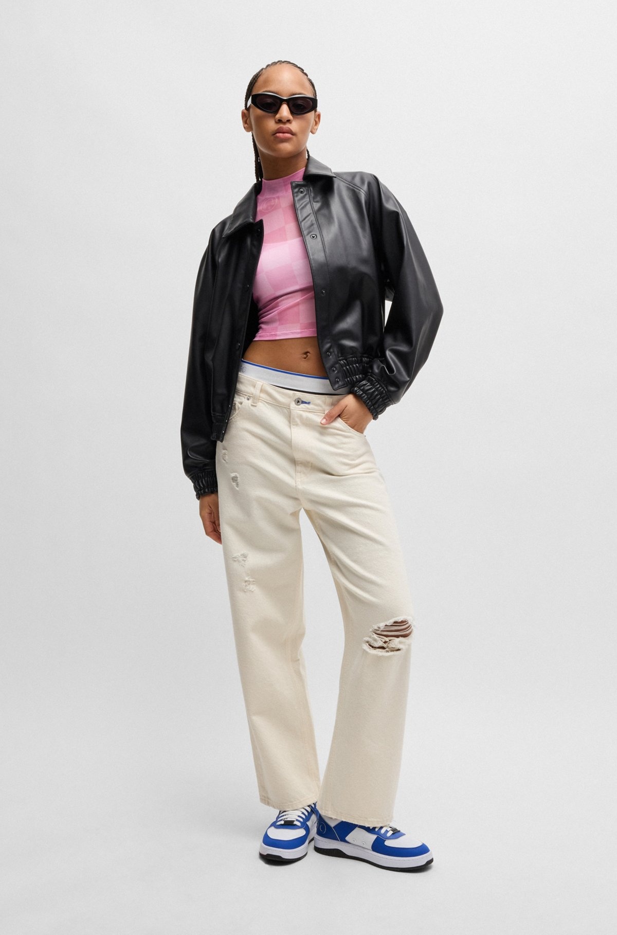 CROPPED TOP IN LOGO-PRINT STRETCH MESH - 3