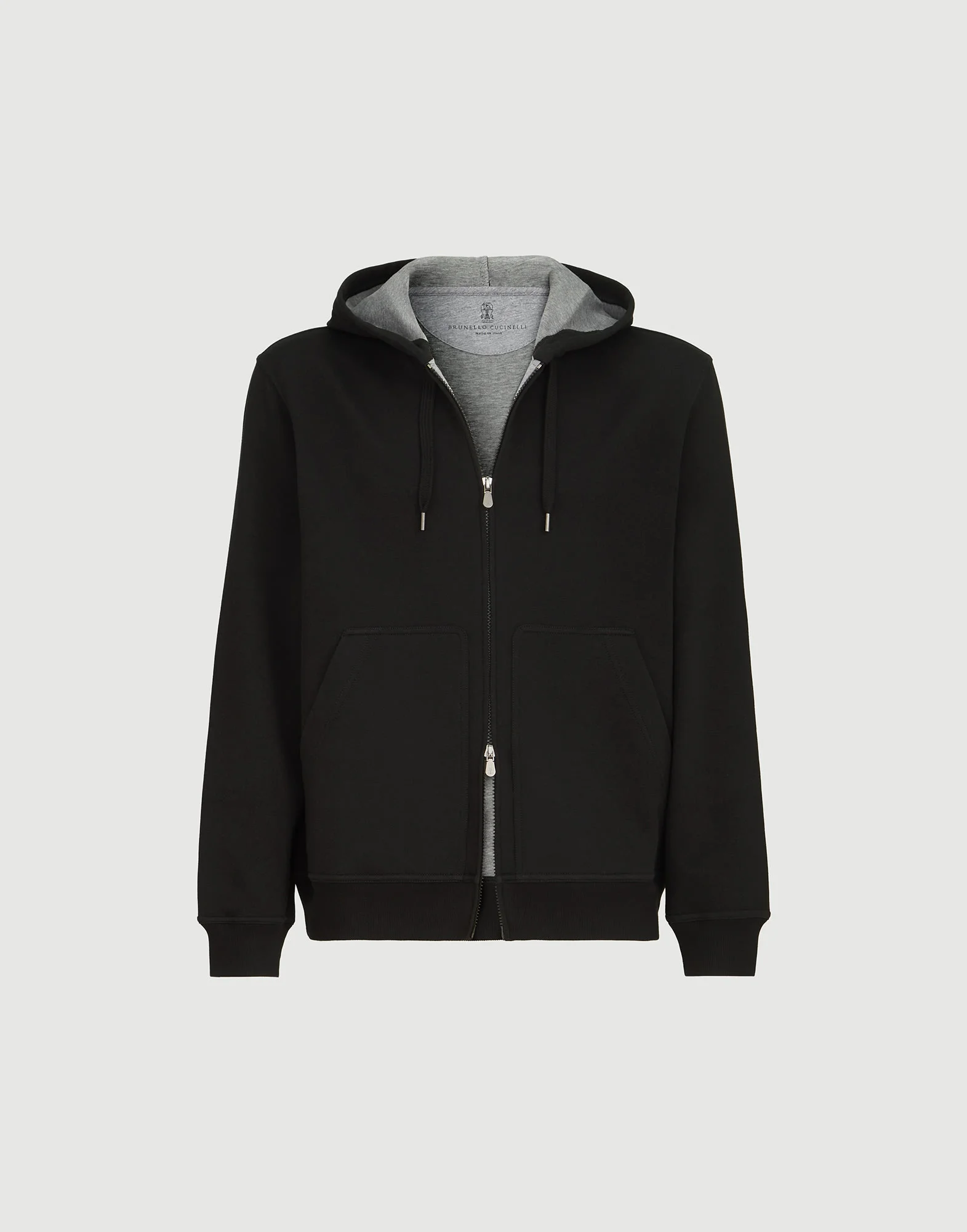 Cotton, cashmere and silk French terry double cloth hooded sweatshirt with zipper - 1