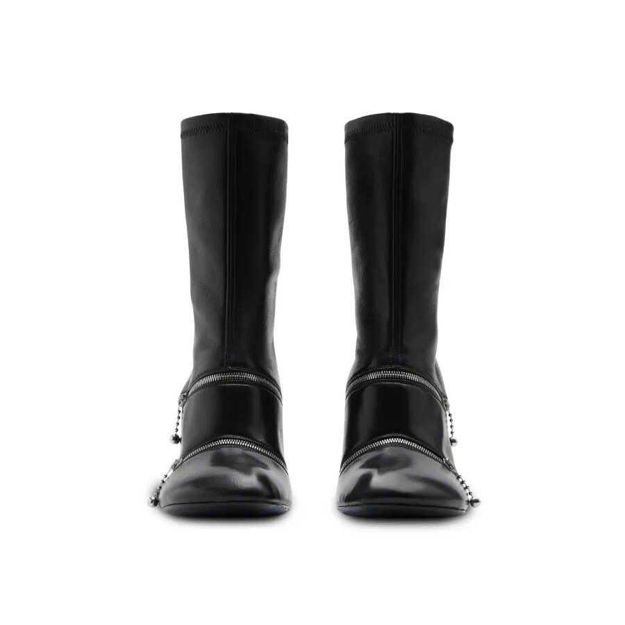 Burberry Peep Square Toe Leather Ankle Boots - 5
