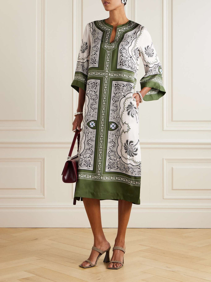 La DoubleJ Printed silk-satin twill kaftan Green outlook