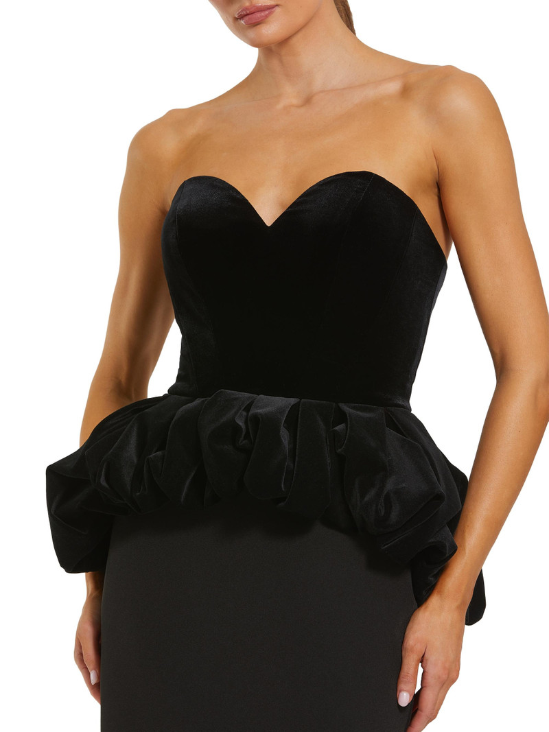 Women's Mixed-Media Strapless Peplum Gown - Black 3