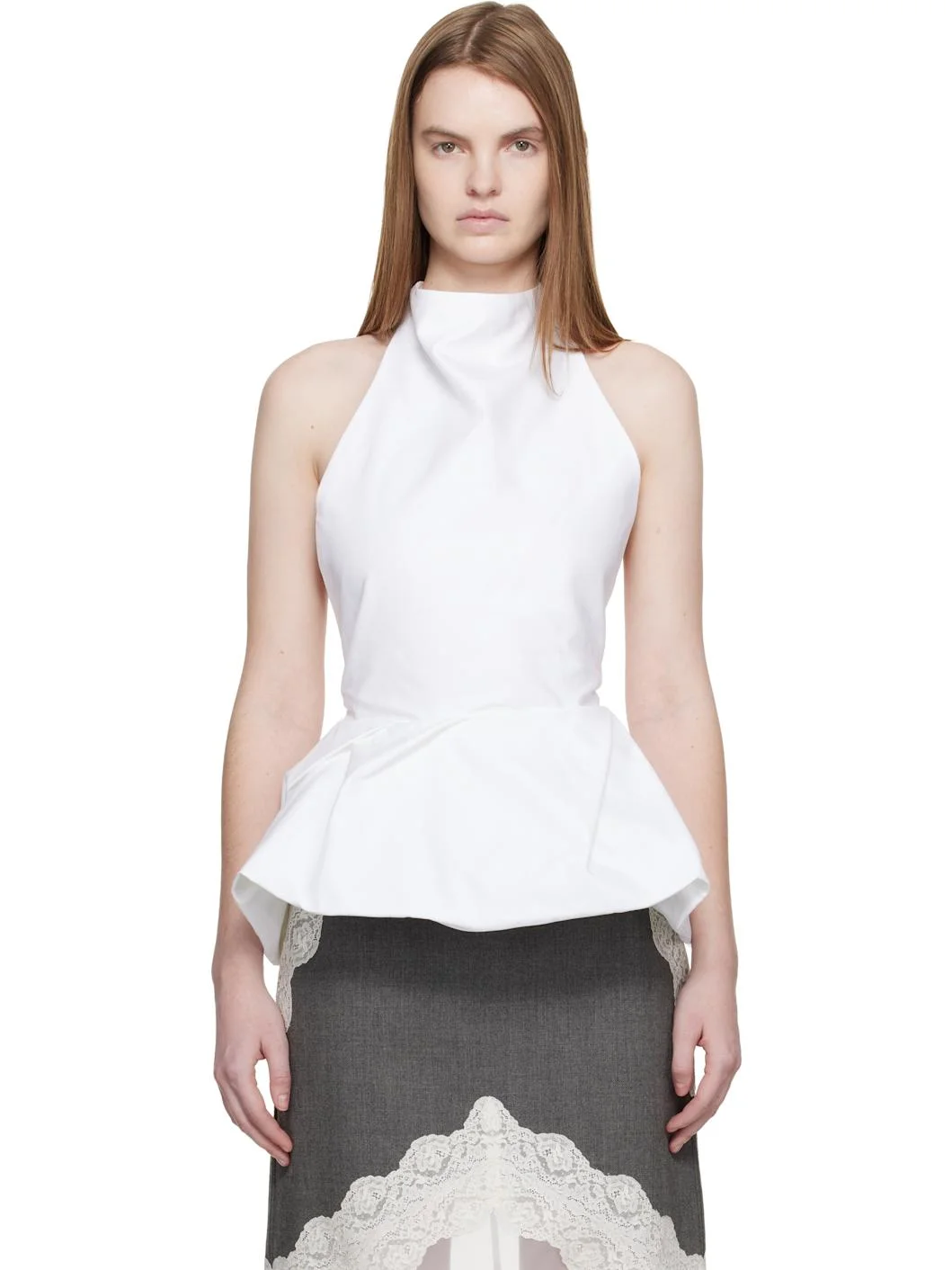 White Halter Peplum Blouse - 1