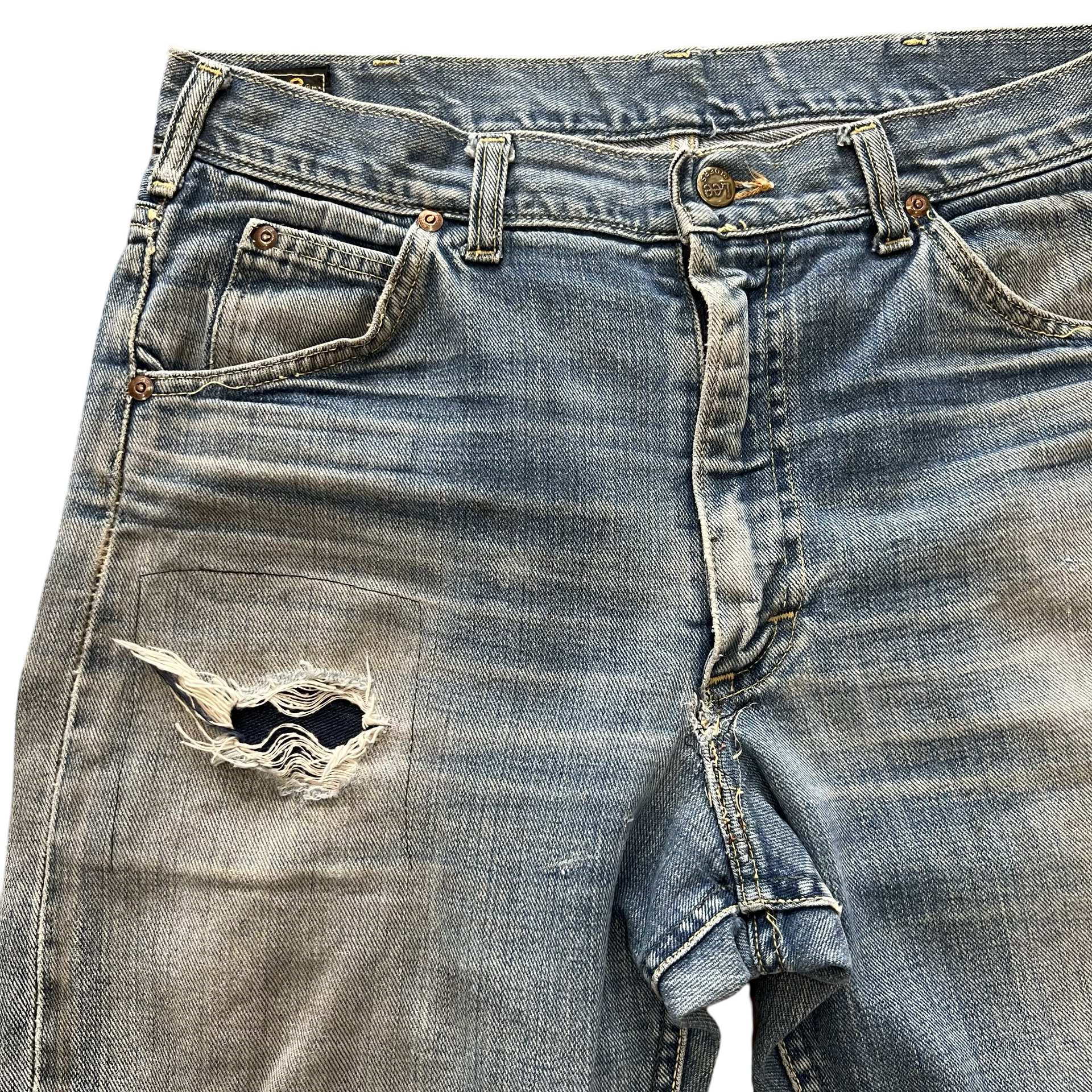 Final Blow - Vintage 1960s Lee Riders Sanforized Selvedge Mud Wash Repaired Denim SZ 33 - 2