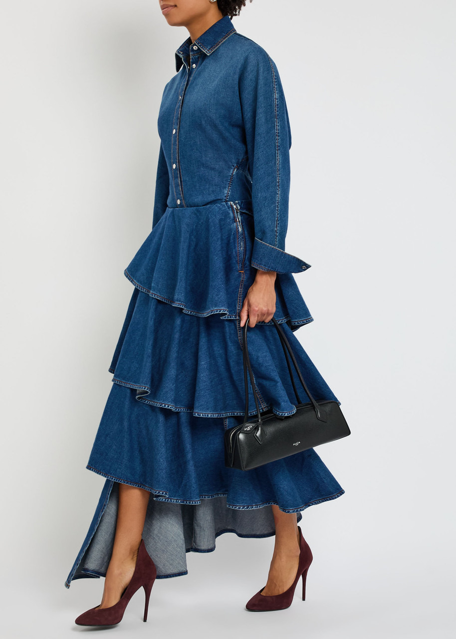 Alaïa Spiral Asymmetric Tiered Denim Midi Skirt - 4