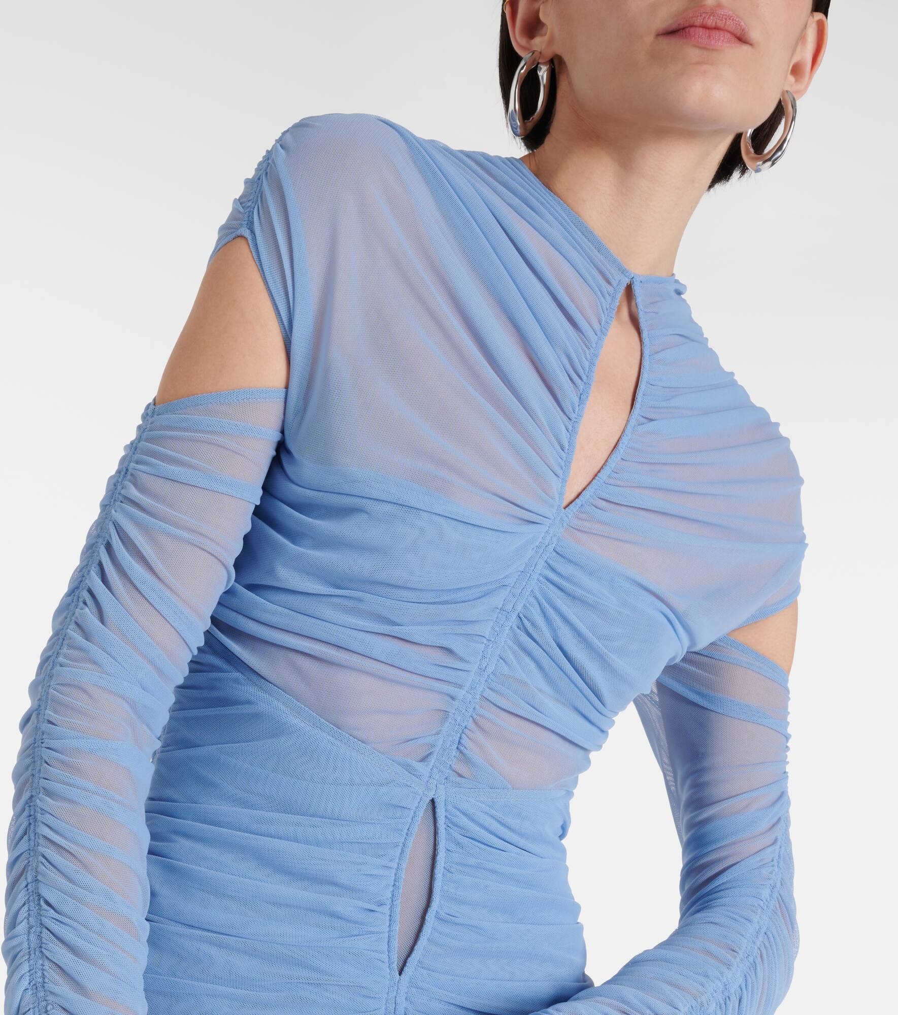Draped cutout mesh midi dress - 4