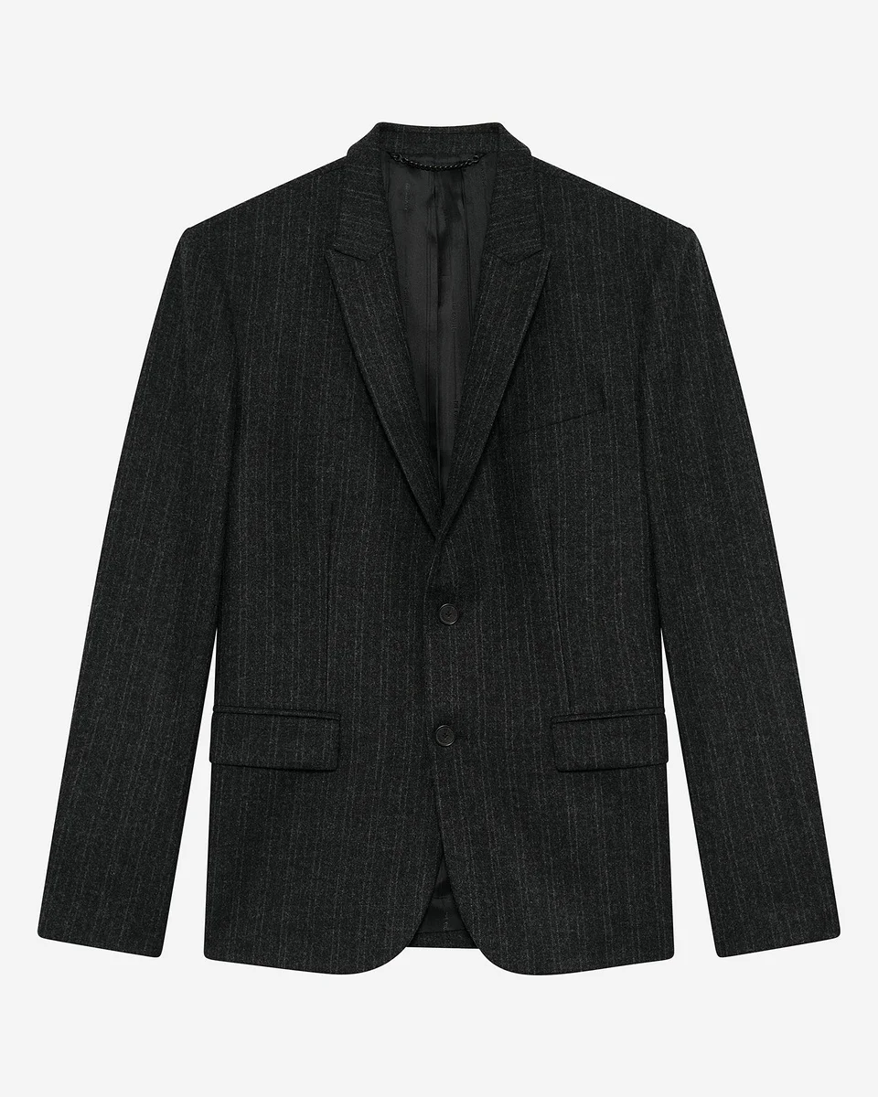 DARK GREY PINSTRIPE STRAIGHT SUIT JACKET - 1