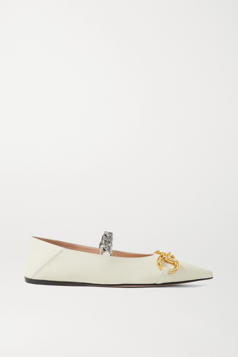 Deva embellished leather collapsible-heel point-toe flats - 1
