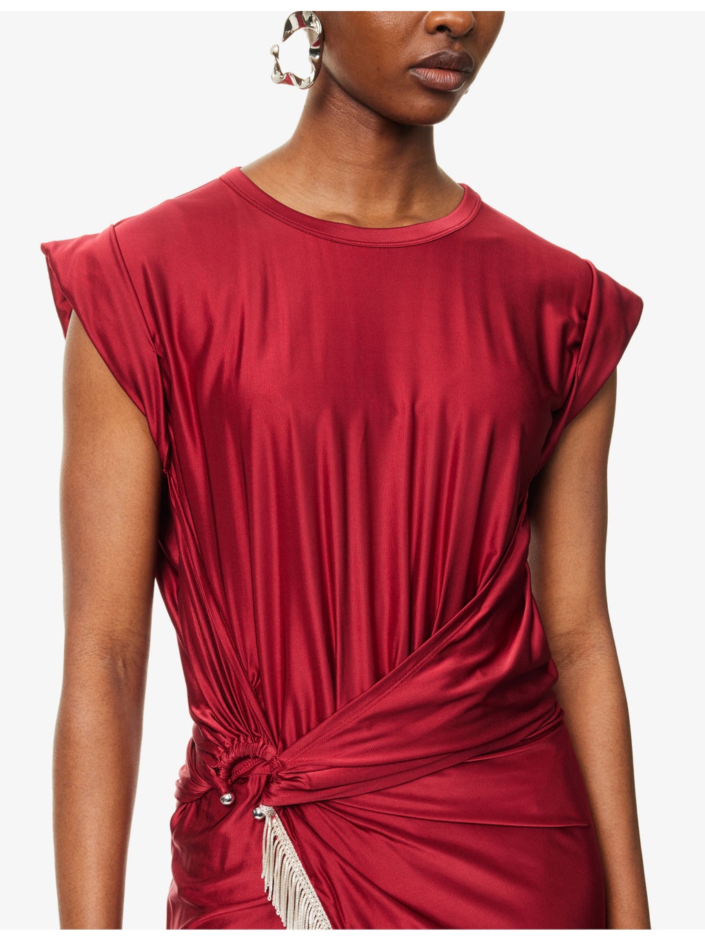 Draped Fringed Stretch-Jersey Maxi Dress - 5