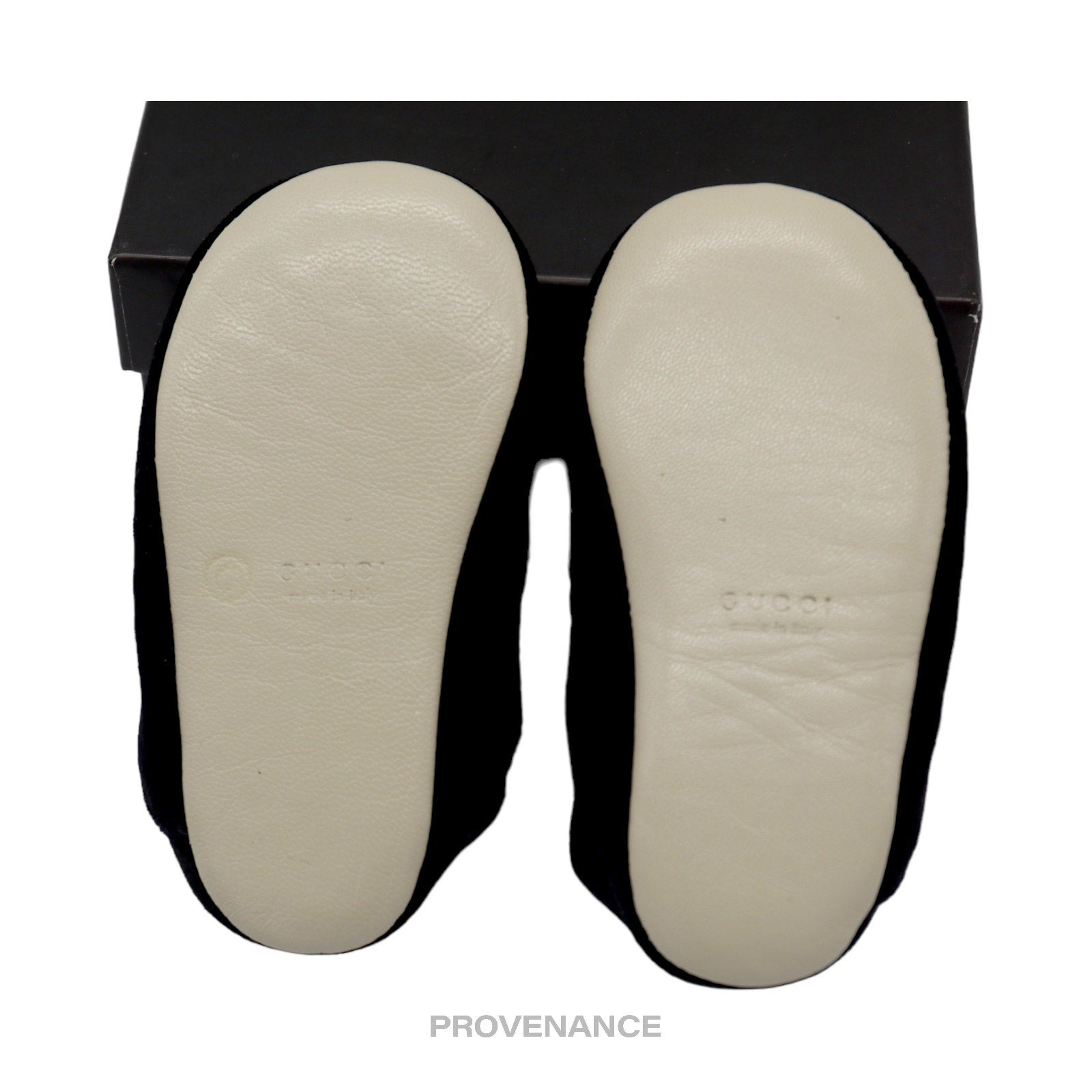 Gucci "KISS ME" Baby Loafers - Black Velvet/Suede - 11