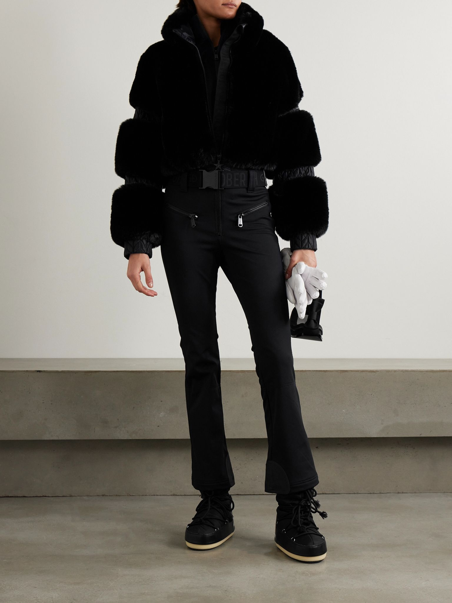 Lieke belted faux-fur ski suit Black - 2