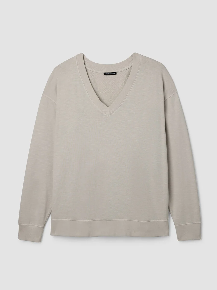 Garment-Dyed Organic Cotton Terry V-Neck Top - 1