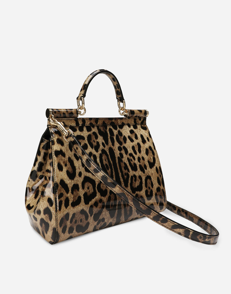Medium Sicily bag in leopard-print polished calfskin 6