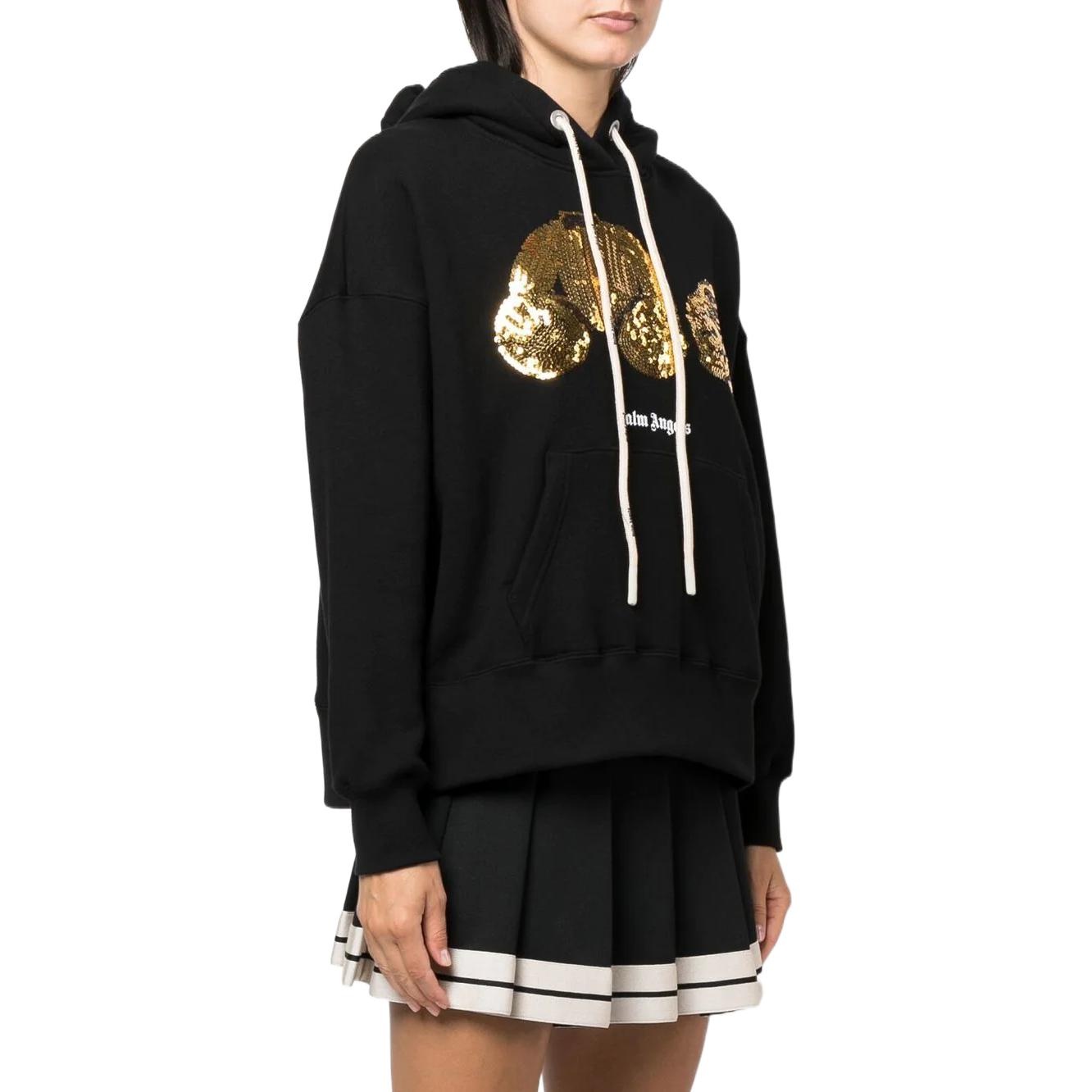 (WMNS) Palm Angels Gold Sequins Bear Hoodie 'Black Gold' PWBB023F22FLE0041076 - 3
