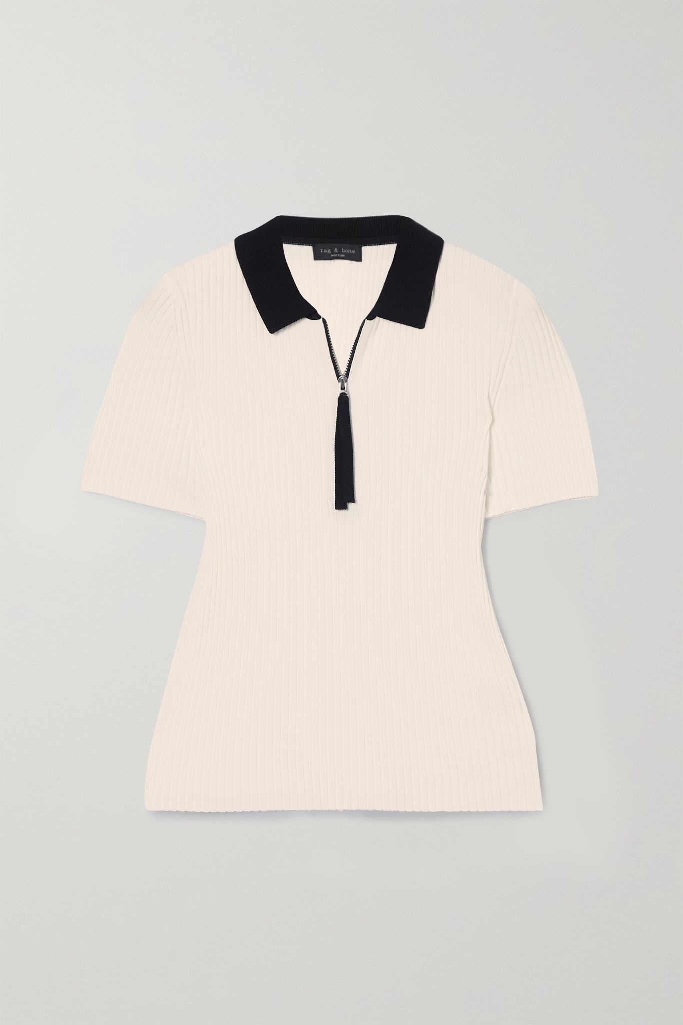 Cadee two-tone ribbed-knit polo shirt - 1