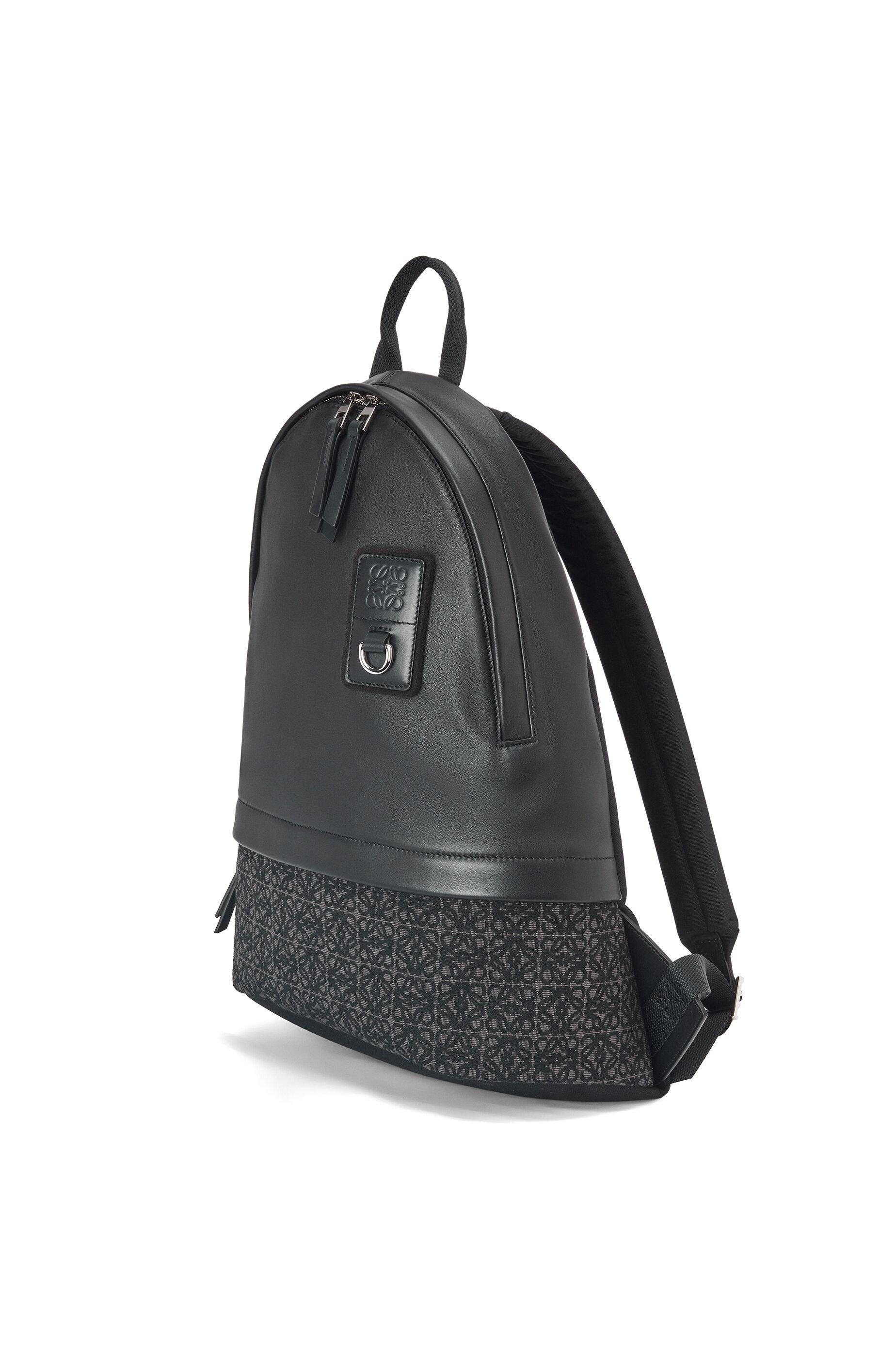 Round Slim Backpack in calfskin and Anagram jacquard - 2