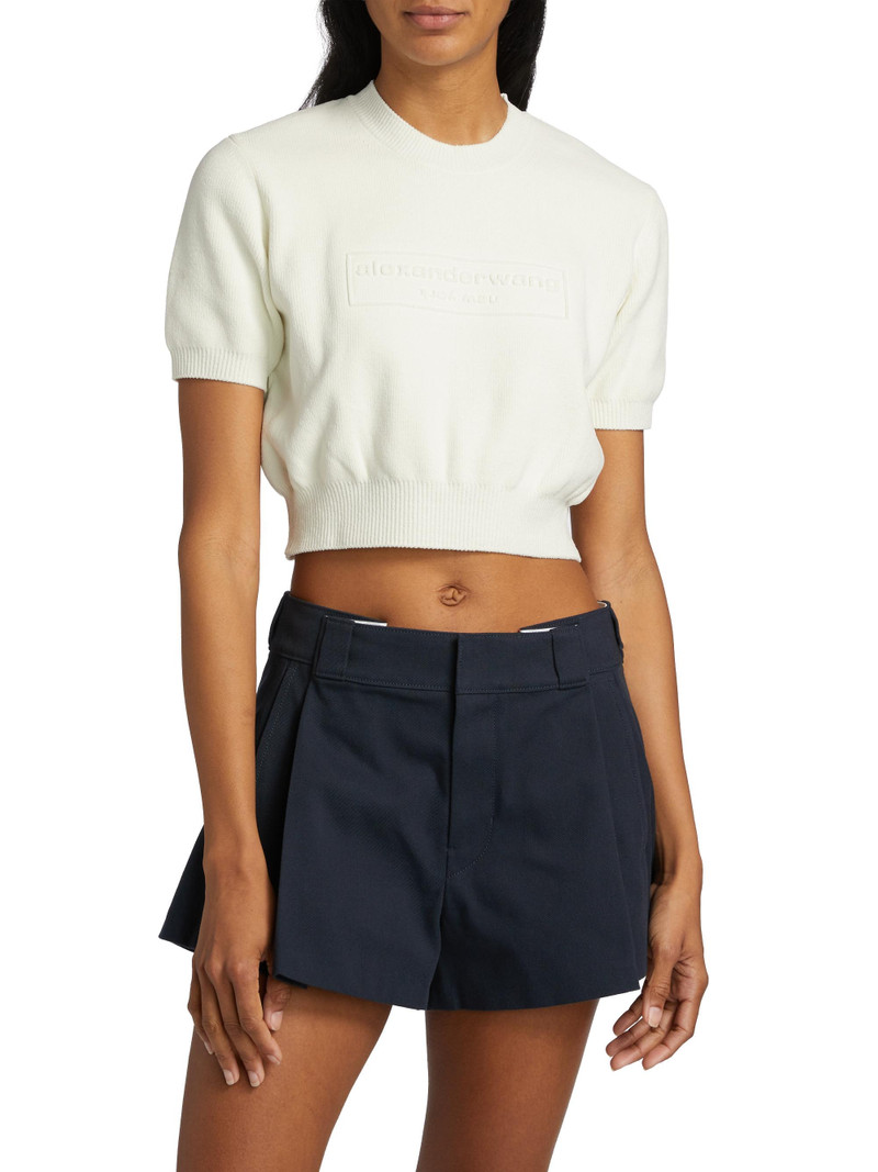 Women's Short-Sleeve Embossed Logo Sweater - Soft White 3