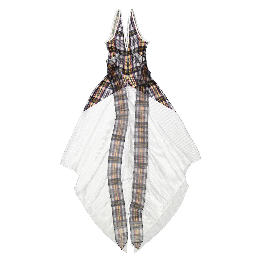 Burberry Ladies Canary Yellow Check Panel Satin Plisse Gown - 5