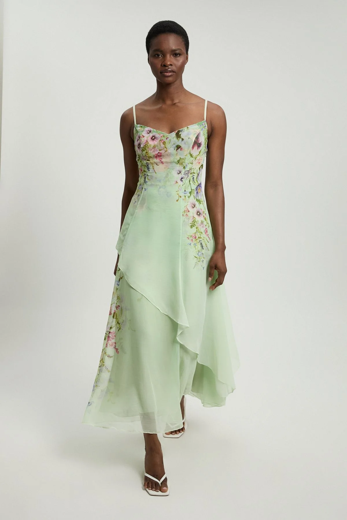 Chiffon Floral Print Strappy Woven Maxi Dress - 1
