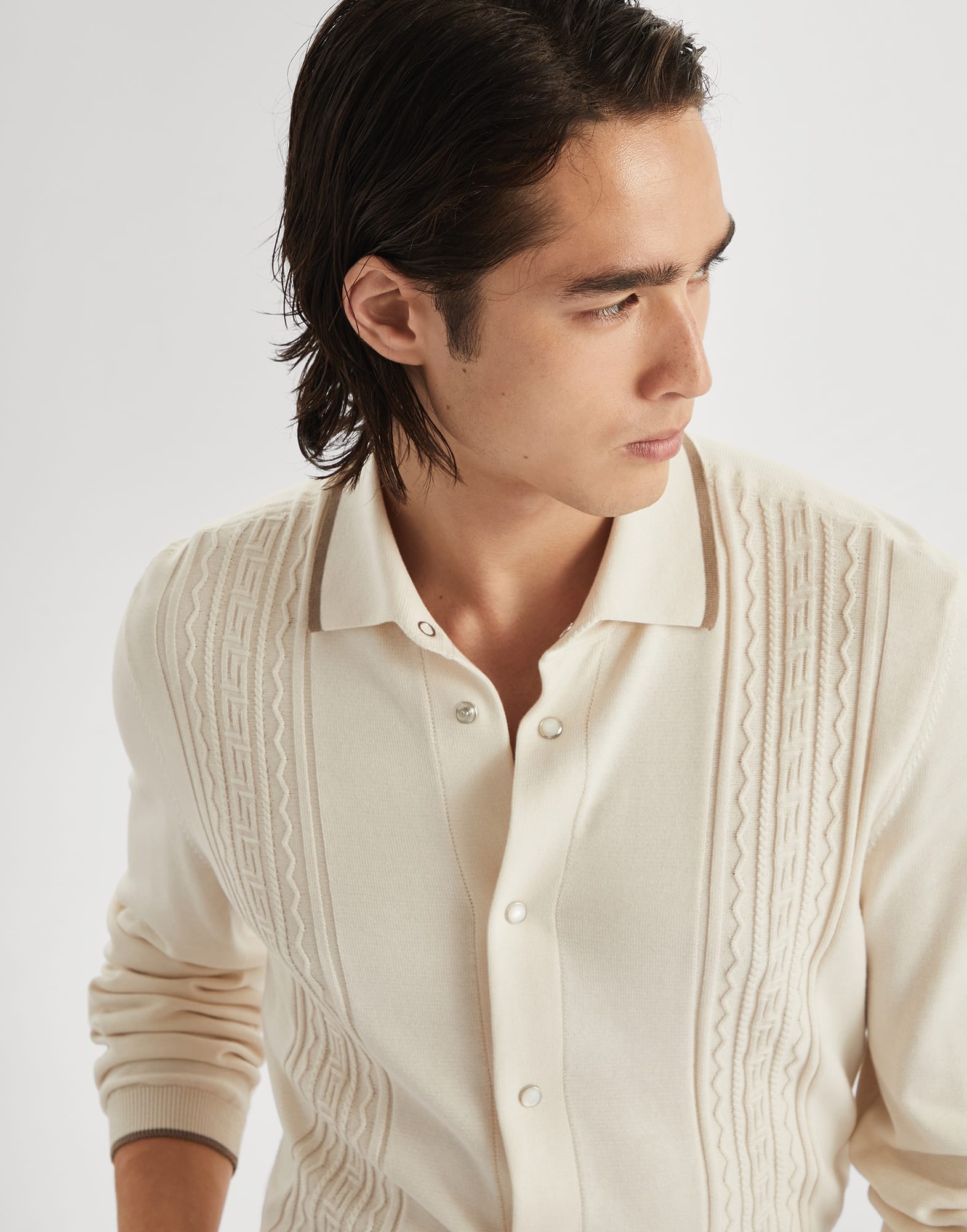Cotton geometric jacquard knit shirt - 3