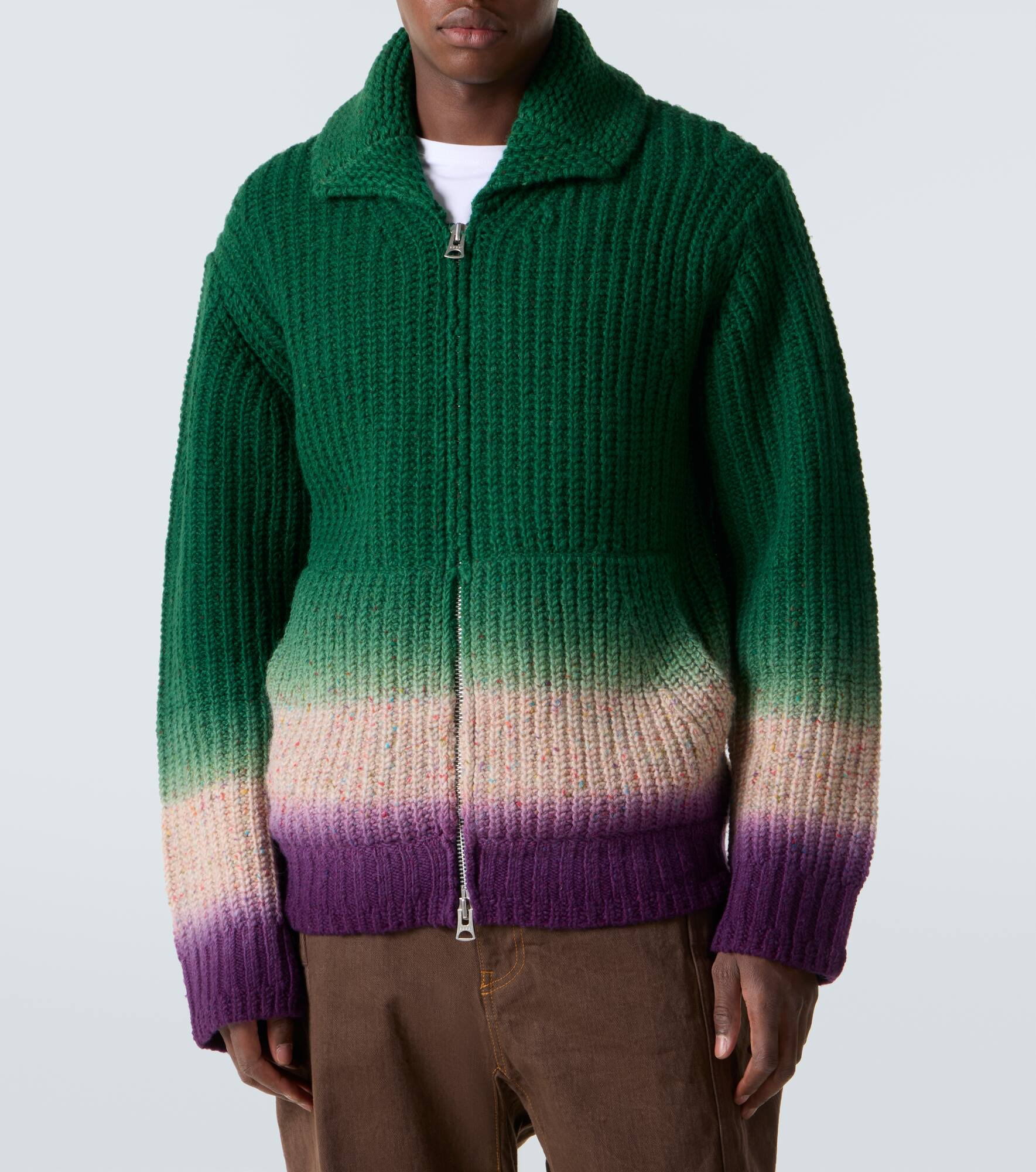 Ribbed-knit wool zip-up cardigan - 3