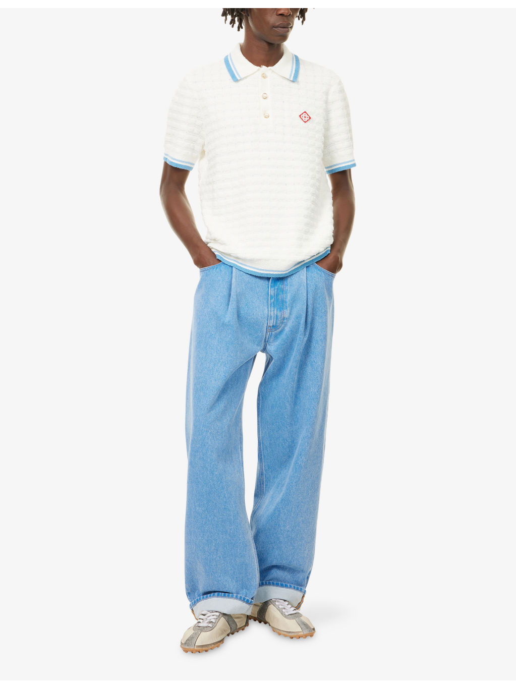Striped Logo-Patch Cotton-Blend Boucle Polo Shirt - 2
