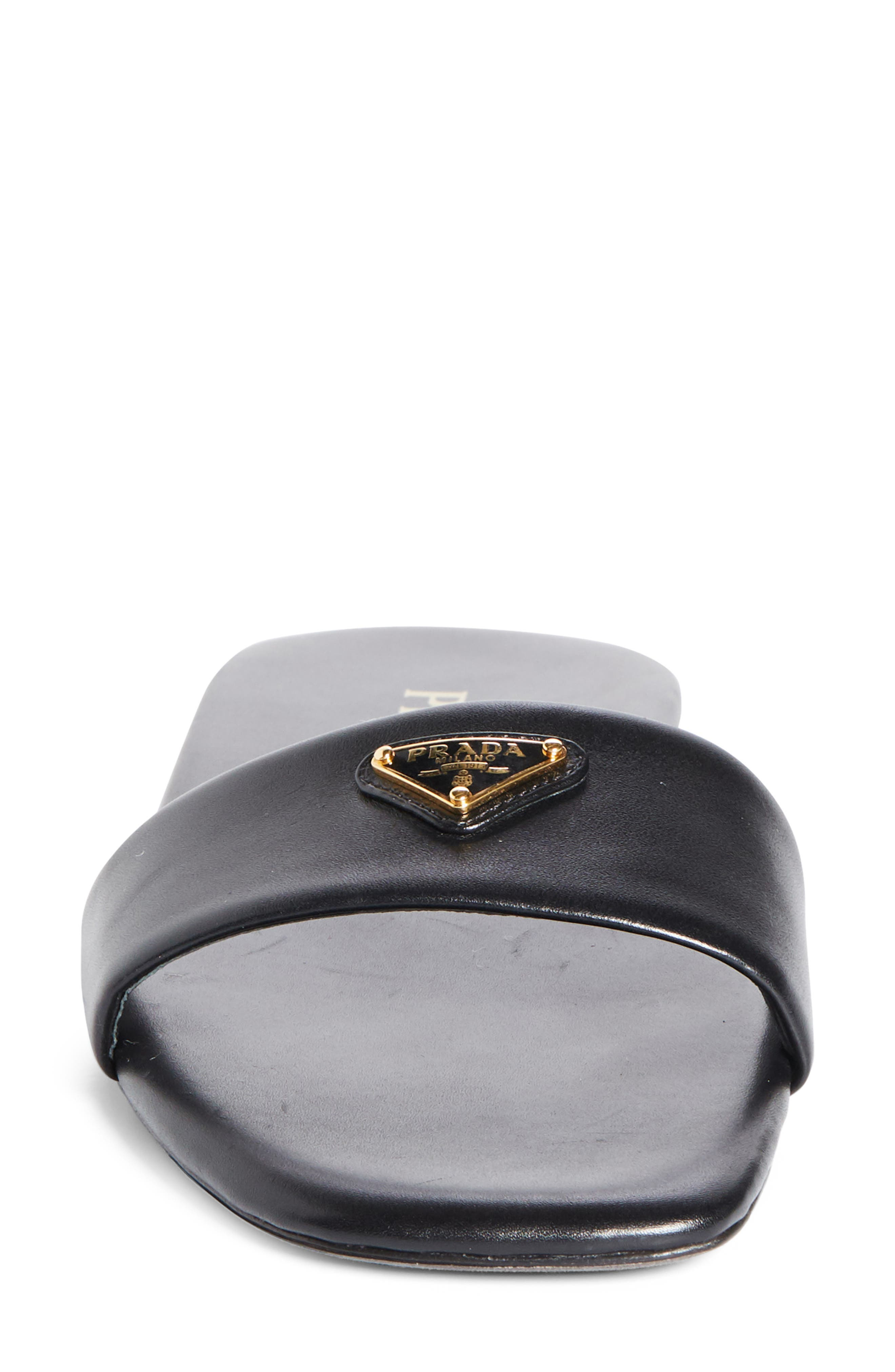 Prada Triangle Logo Slide Sandal in Nero at Nordstrom - 4