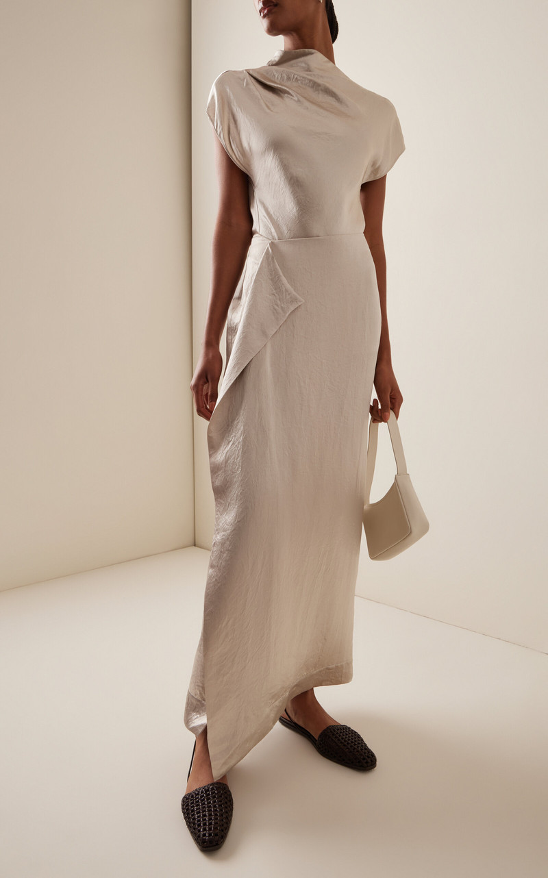 BONDI BORN Kobe Wrapped Satin Maxi Skirt silver outlook