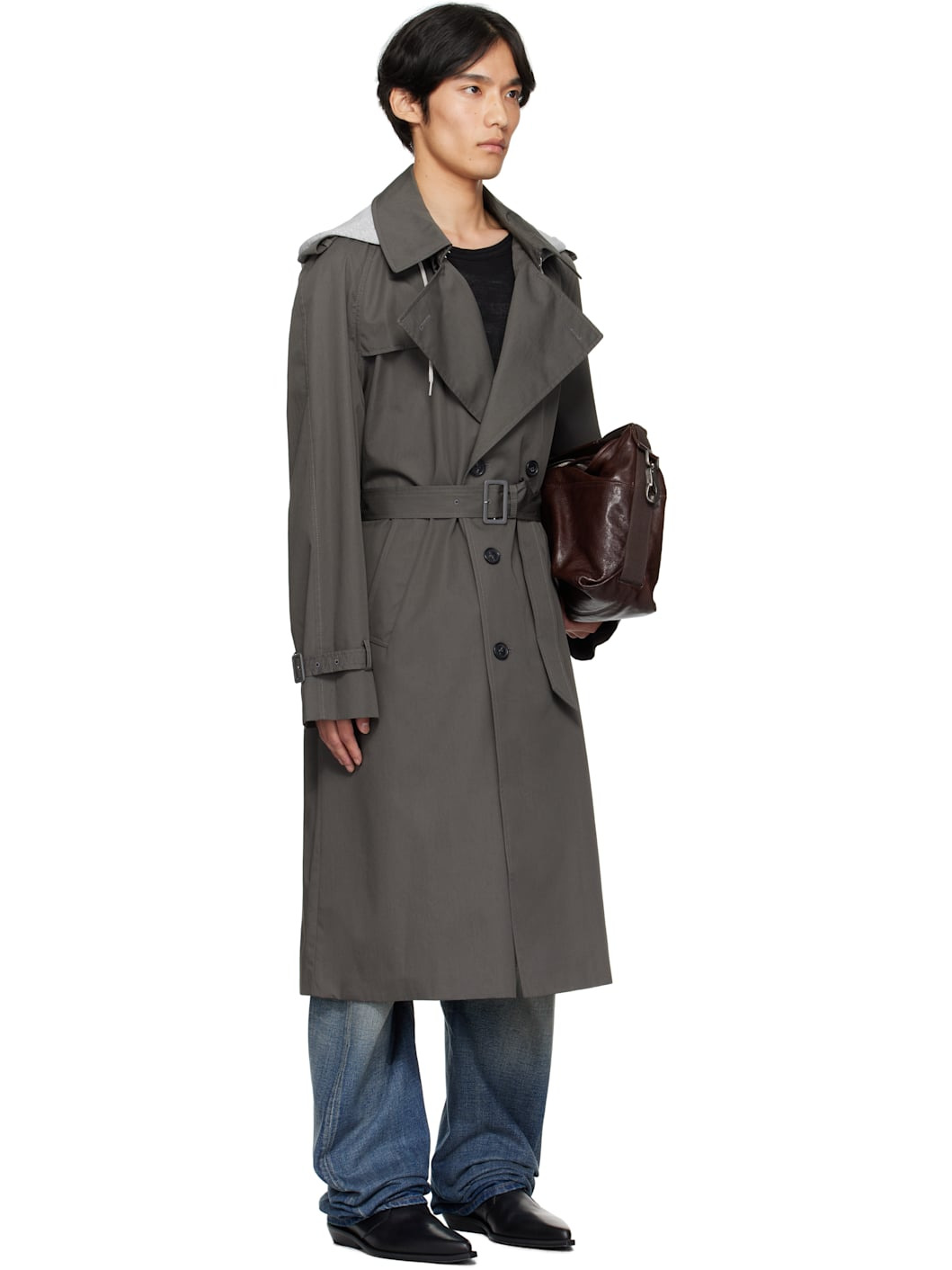 Gray Double-Breasted Trench Coat - 2