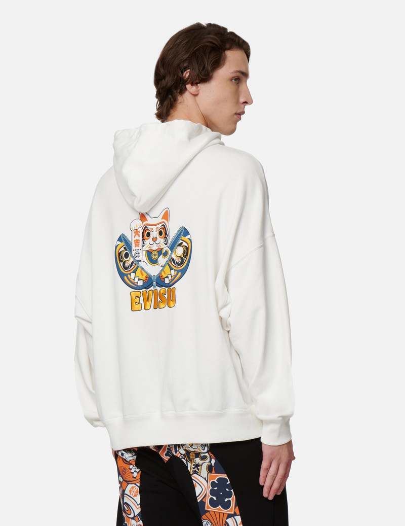 ZIP-UP DARUMA AND FORTUNE CAT PRINT HOODED SWEATSHIRT 7