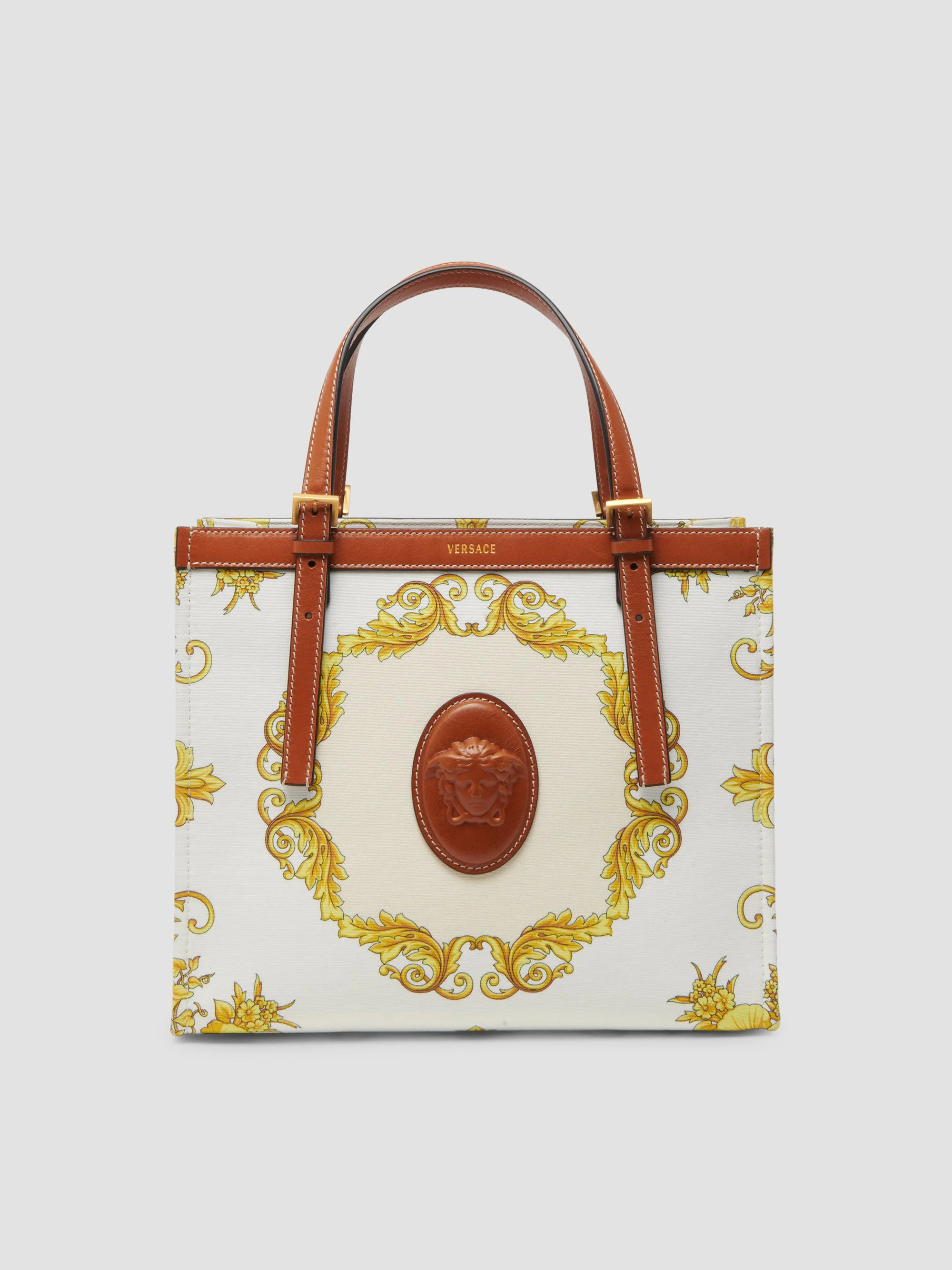 Women's Rivière Small Printed Cotton Canvas Book Tote Bag - Leather Multicolor Gold - 1